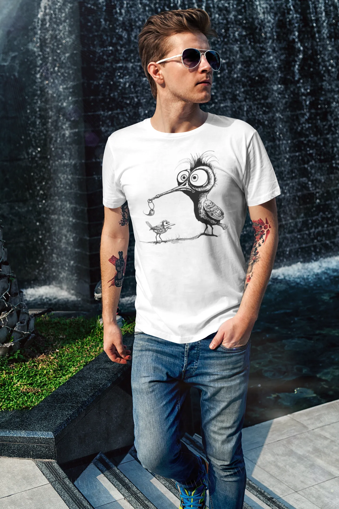 Herren T-Shirt mit Vogelmotiv "Amsel & Spatz"