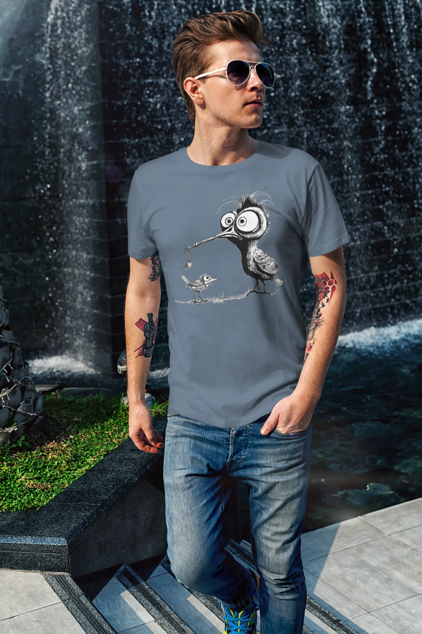 Herren T-Shirt mit Vogelmotiv "Amsel & Spatz"