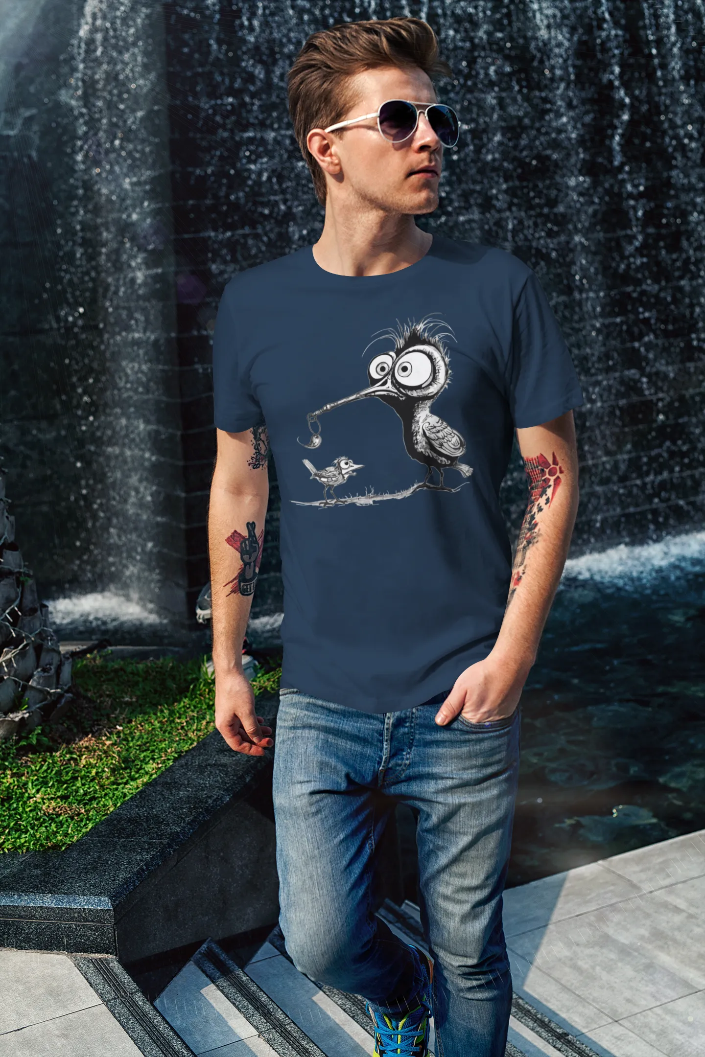 Herren T-Shirt mit Vogelmotiv "Amsel & Spatz"