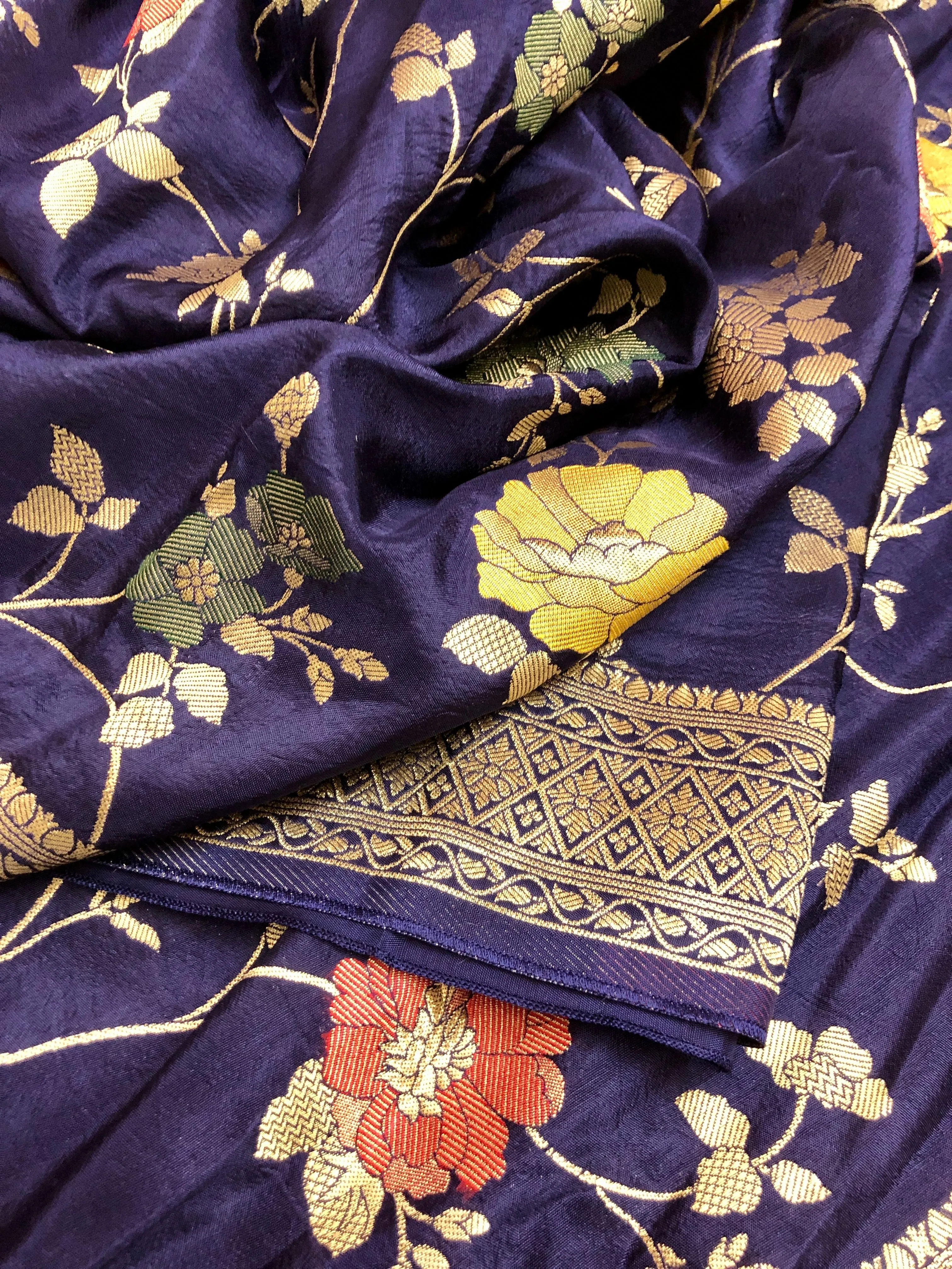 Indigo Blue Color Muga Banarasi Saree with Allover Meenakari Jaal Work