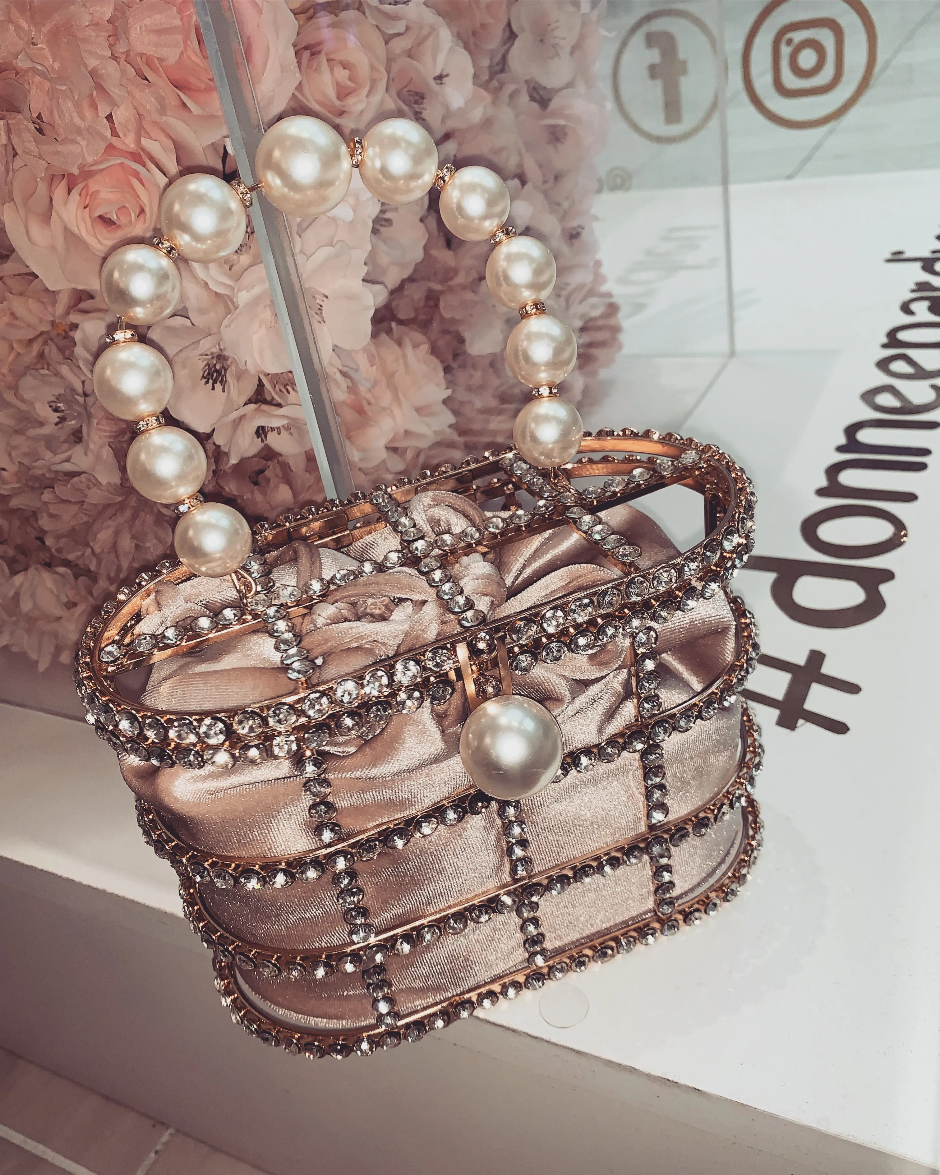 ‘IVANA’  Pearl X Rhinestone Clutch