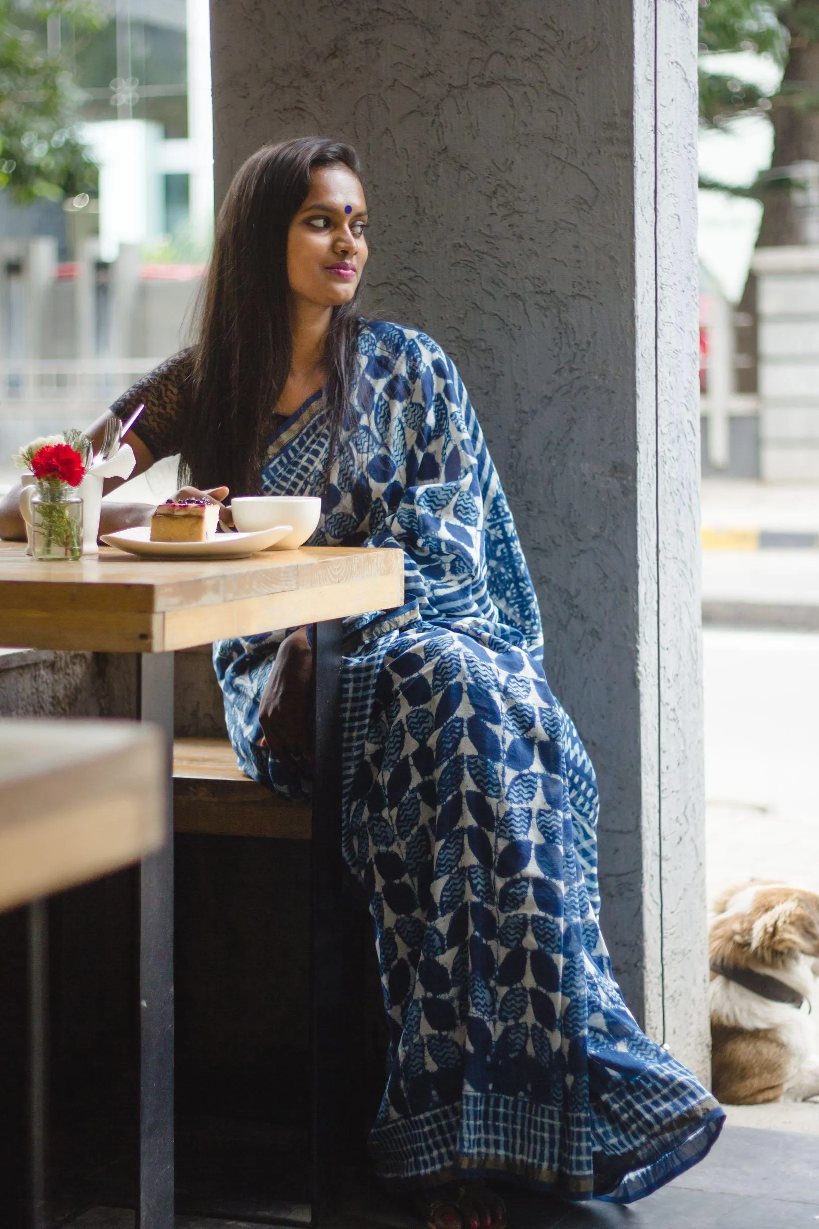 Kaisori Malhar Indigo Dabu leaf saree