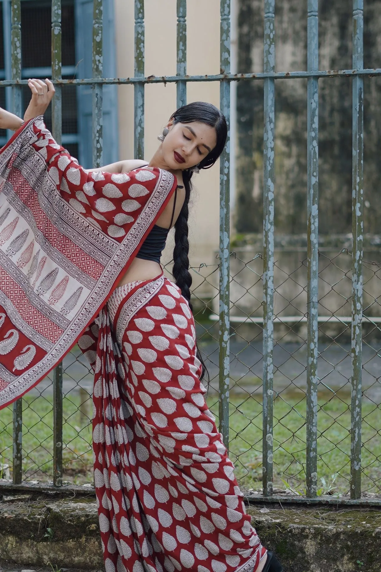 Kaisori Nandana Bagh Patti boota  handblockprinted cotton saree