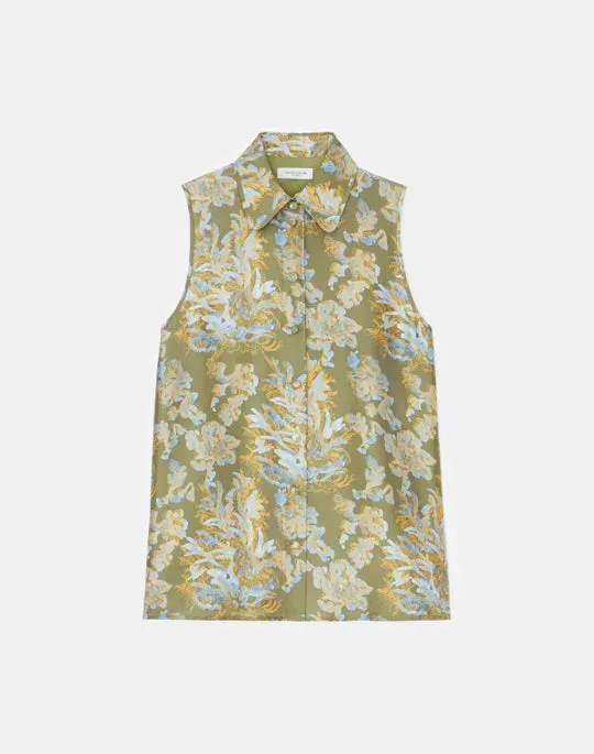 LAFAYETTE 148 Floral Frost Toile Texture Silk Sleeveless Blouse