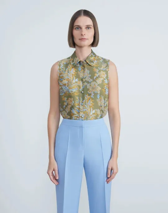 LAFAYETTE 148 Floral Frost Toile Texture Silk Sleeveless Blouse