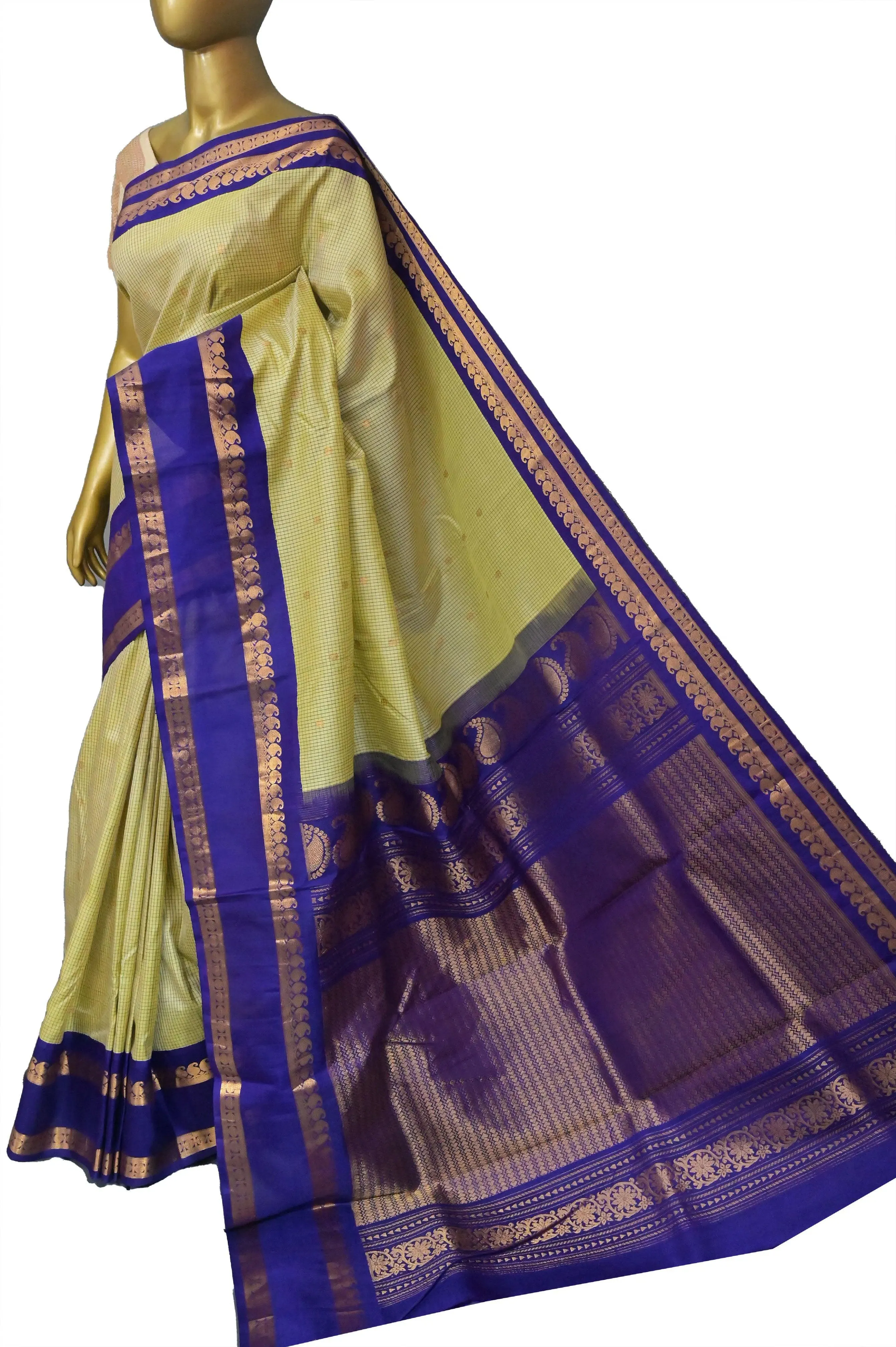 Light Pista Green Pure Gadwal Silk Saree with Check Design