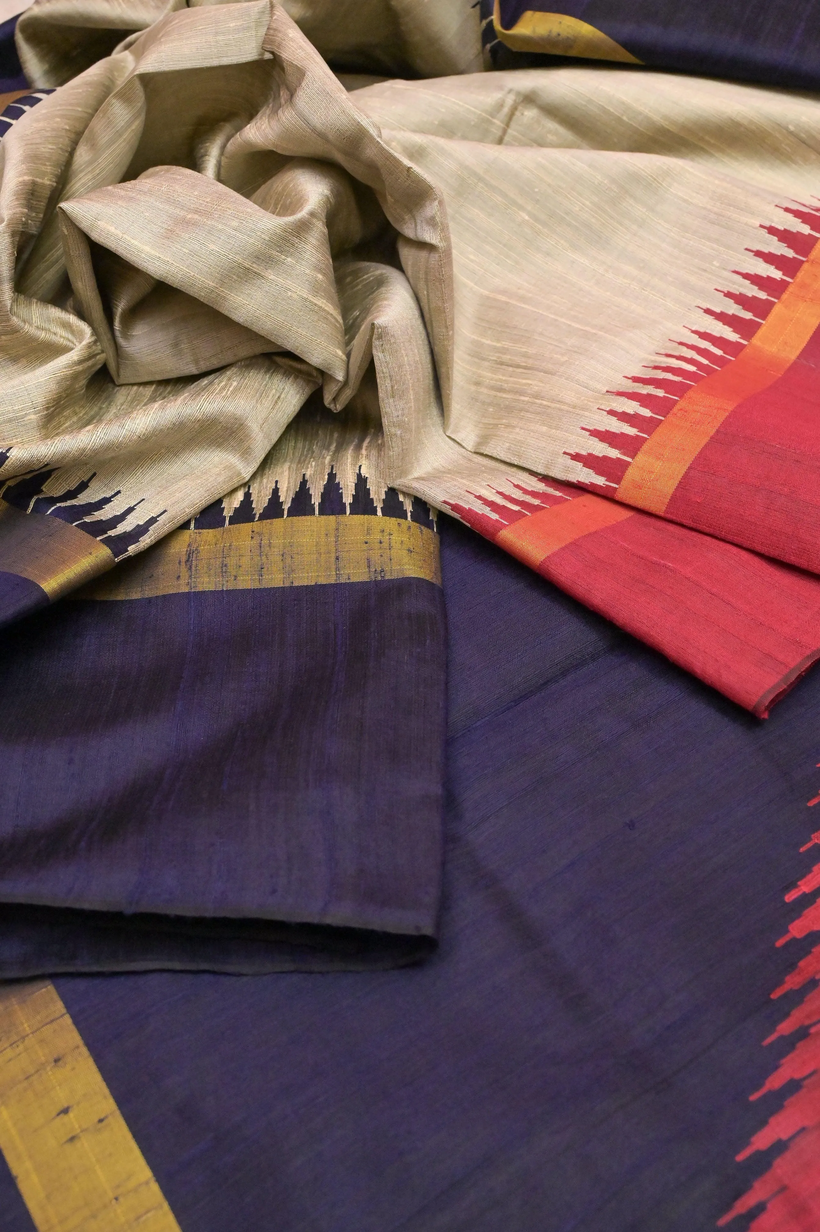 Light Soil Grey Color Pure Raw Silk Saree with Ganga Jamuna Border