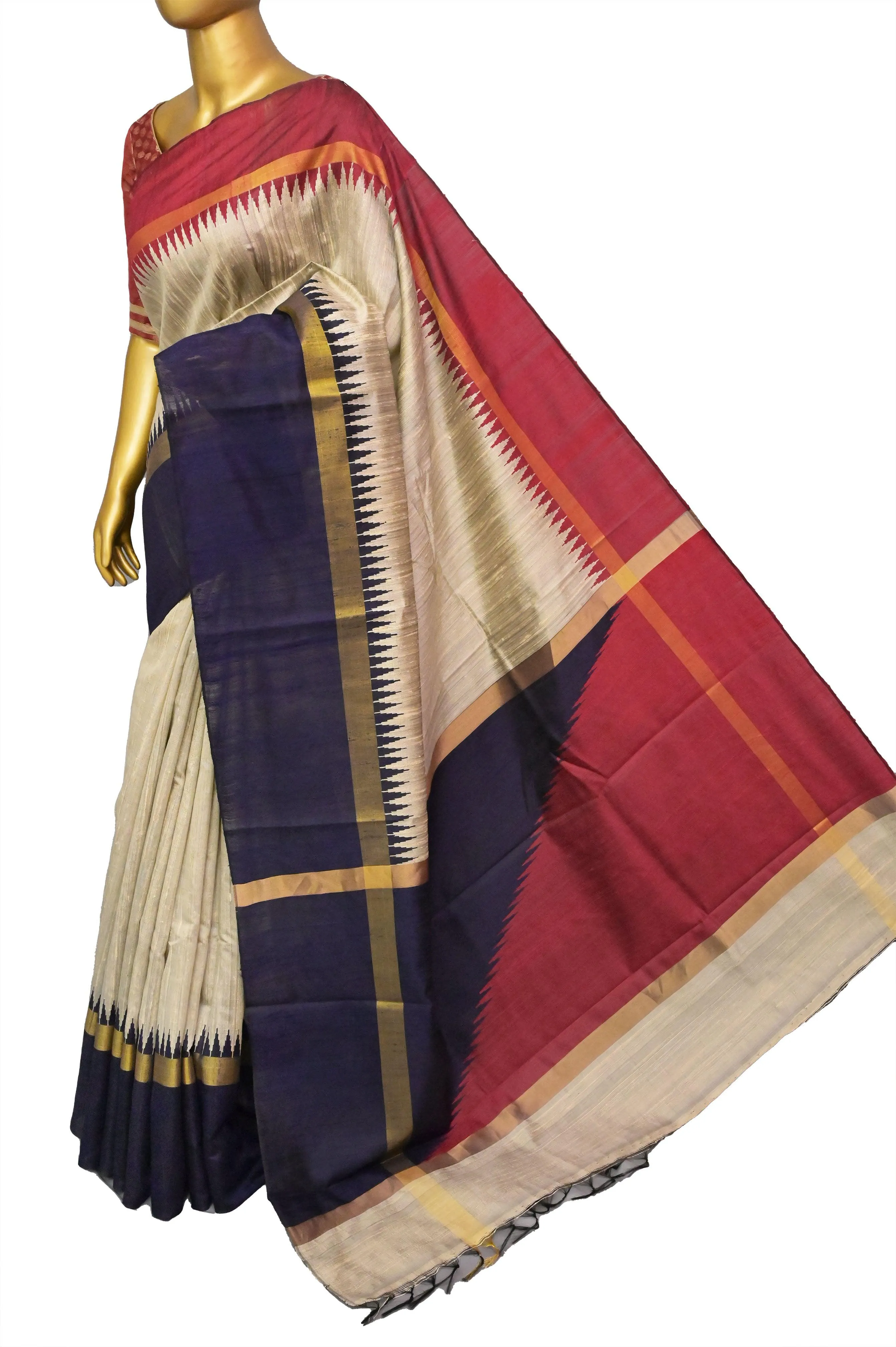 Light Soil Grey Color Pure Raw Silk Saree with Ganga Jamuna Border