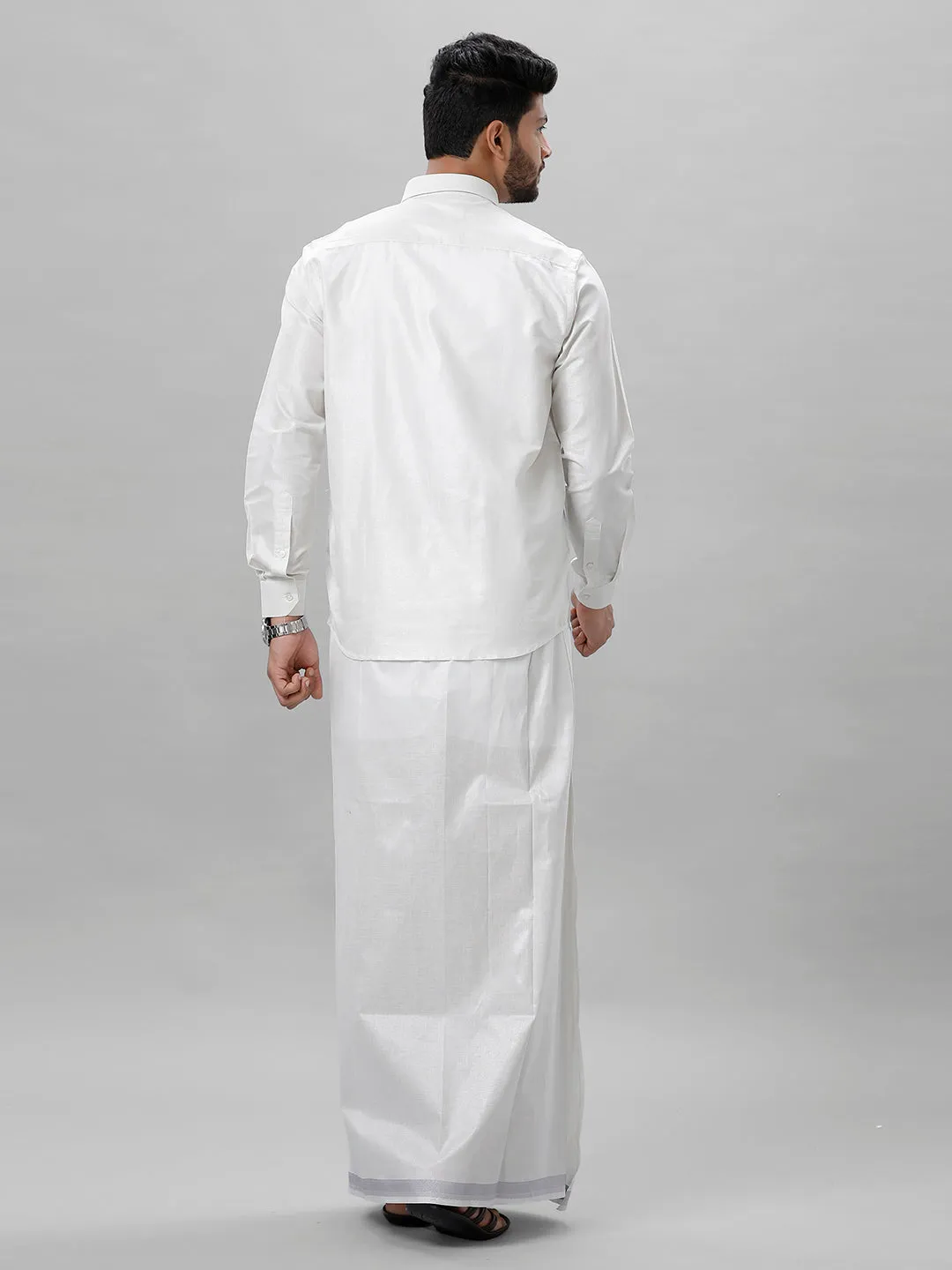 Like Father Like Son Tissue Jari Shirt Dhoti Combo Sankalpam Silver