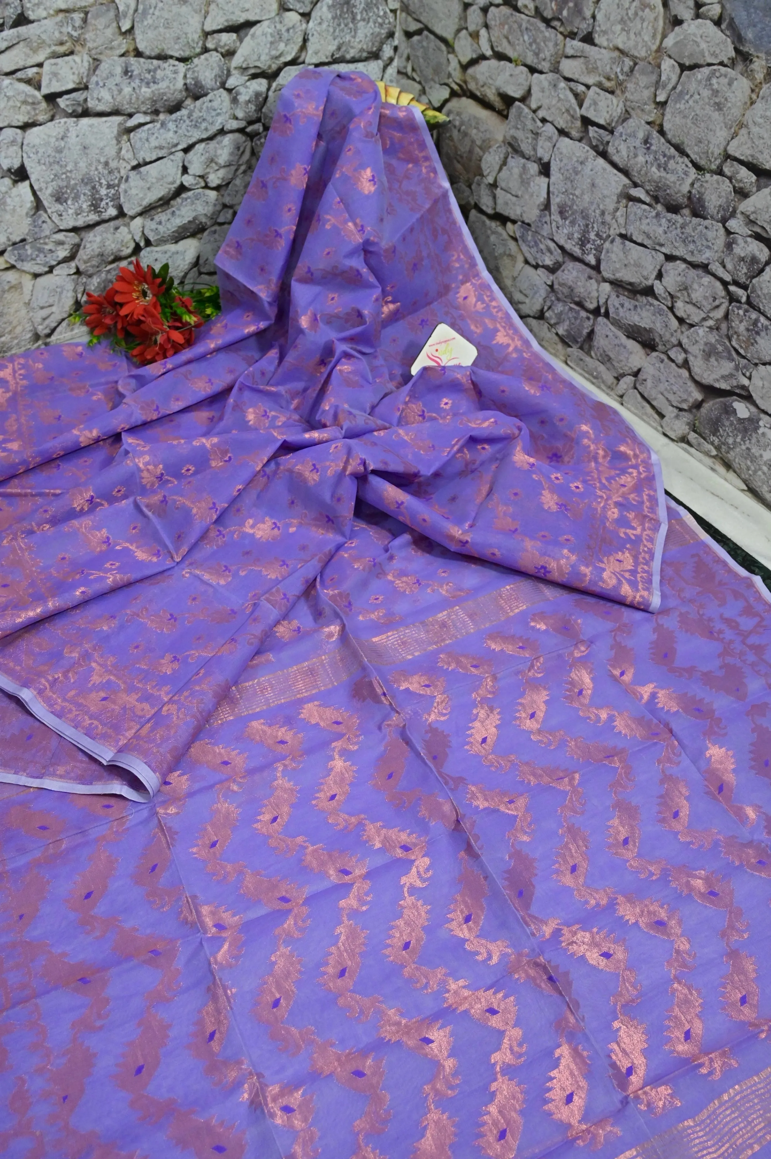 Lilac Color Jamdani Saree with Copper and Meenakari Weaving