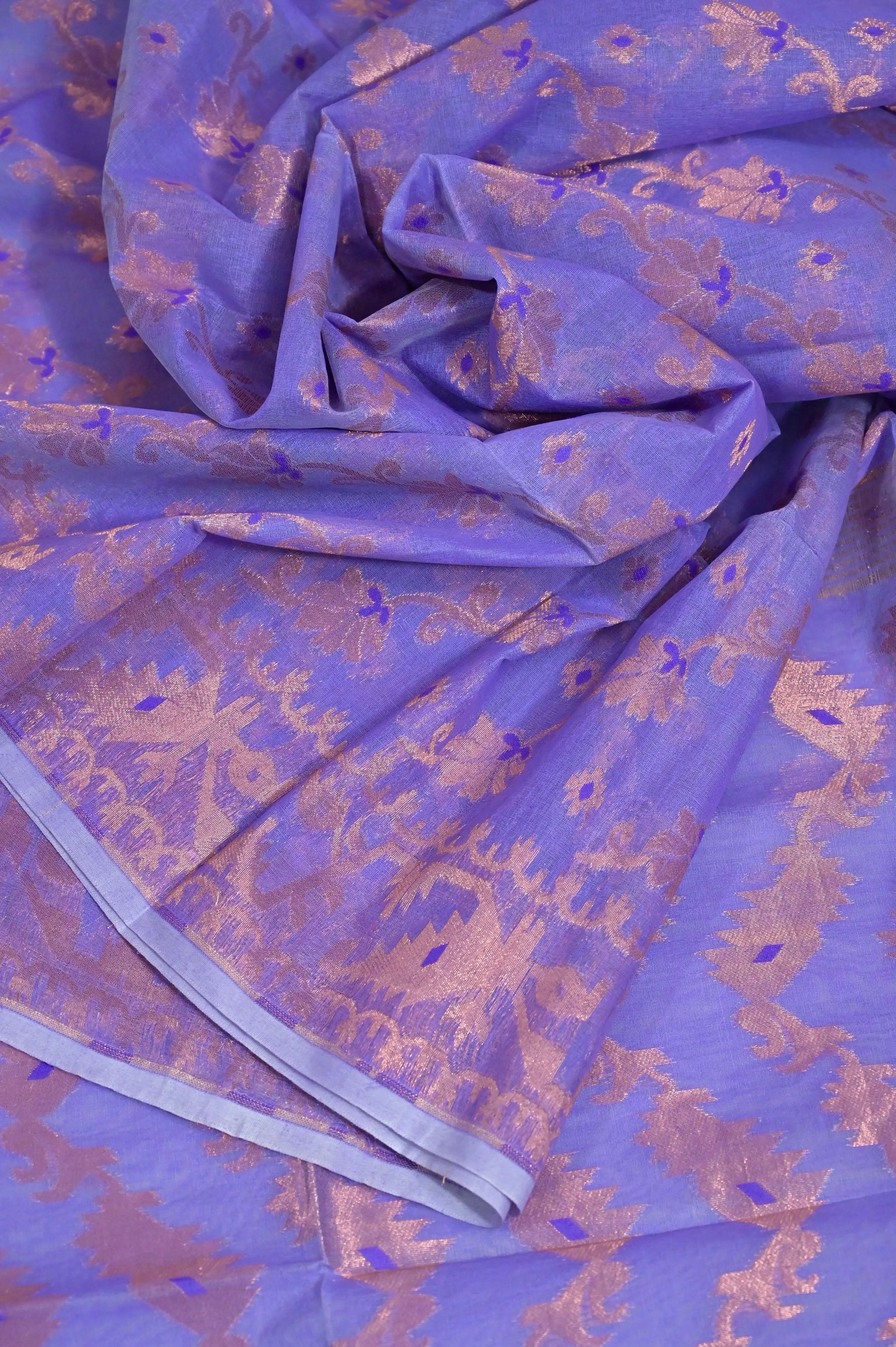 Lilac Color Jamdani Saree with Copper and Meenakari Weaving