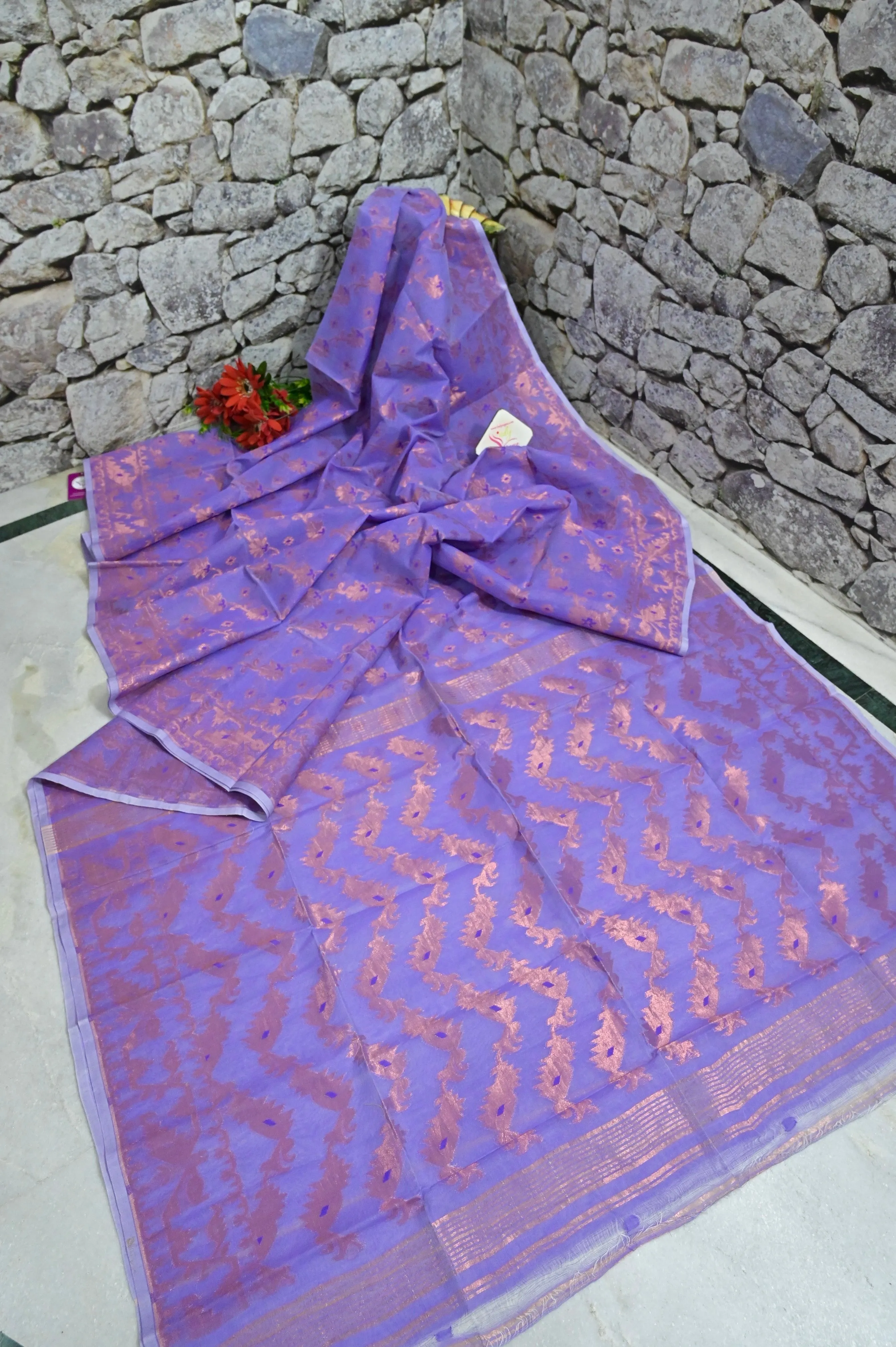 Lilac Color Jamdani Saree with Copper and Meenakari Weaving