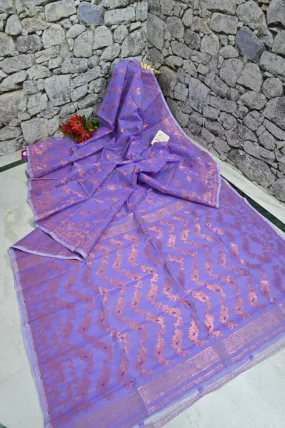 Lilac Color Jamdani Saree with Copper and Meenakari Weaving