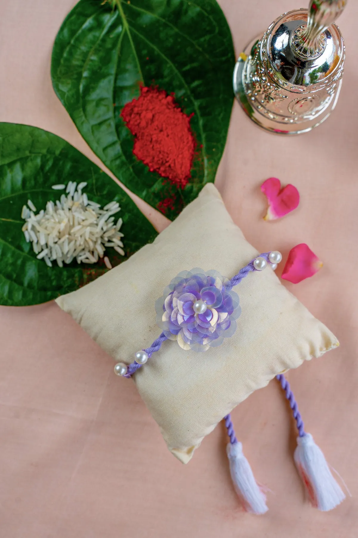 Lilac Love Flower Embroidered Rakhi