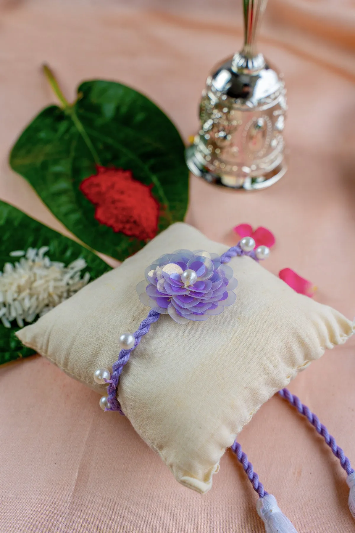 Lilac Love Flower Embroidered Rakhi