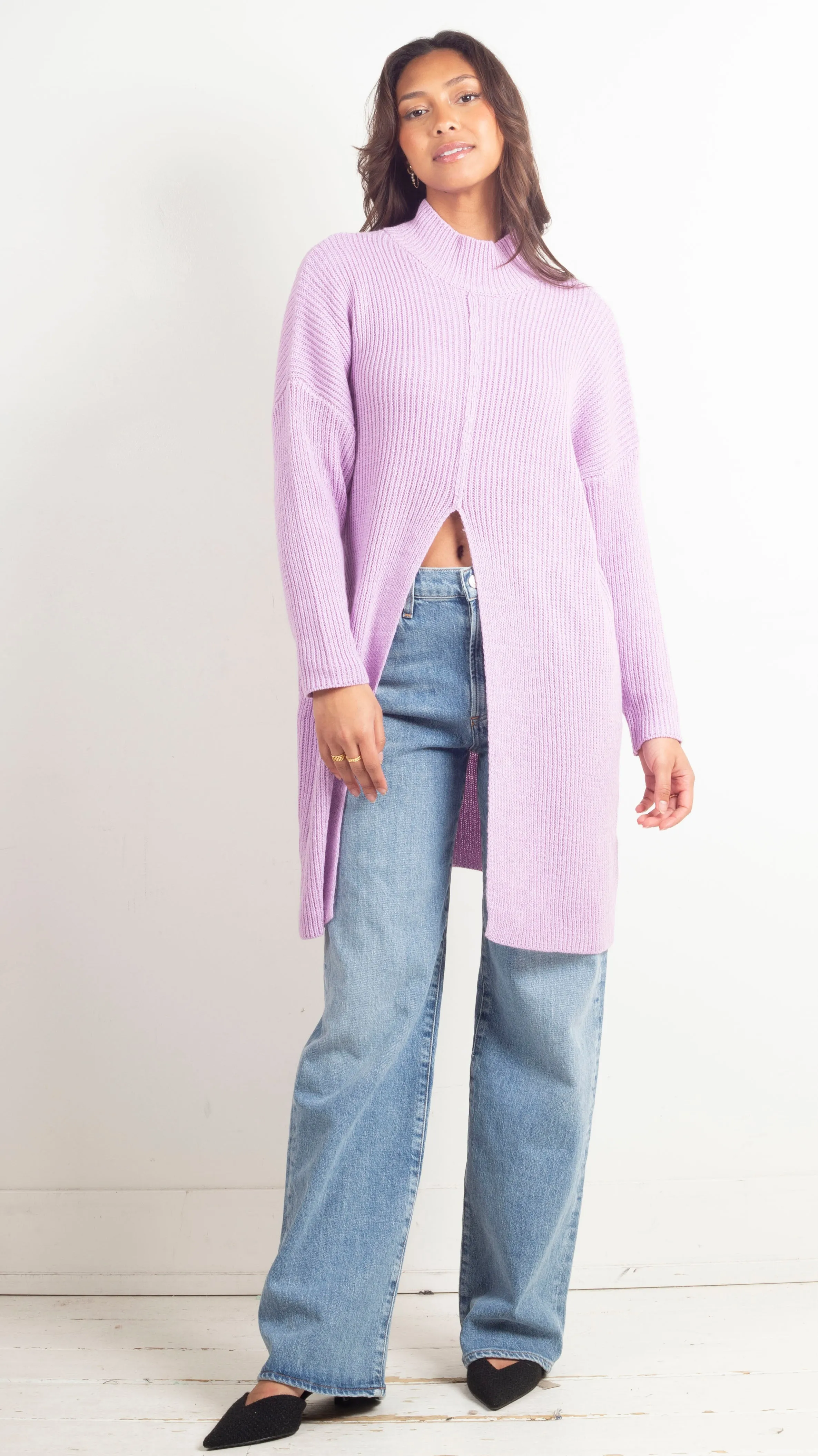 Luna Split Front Sweater - Lavender