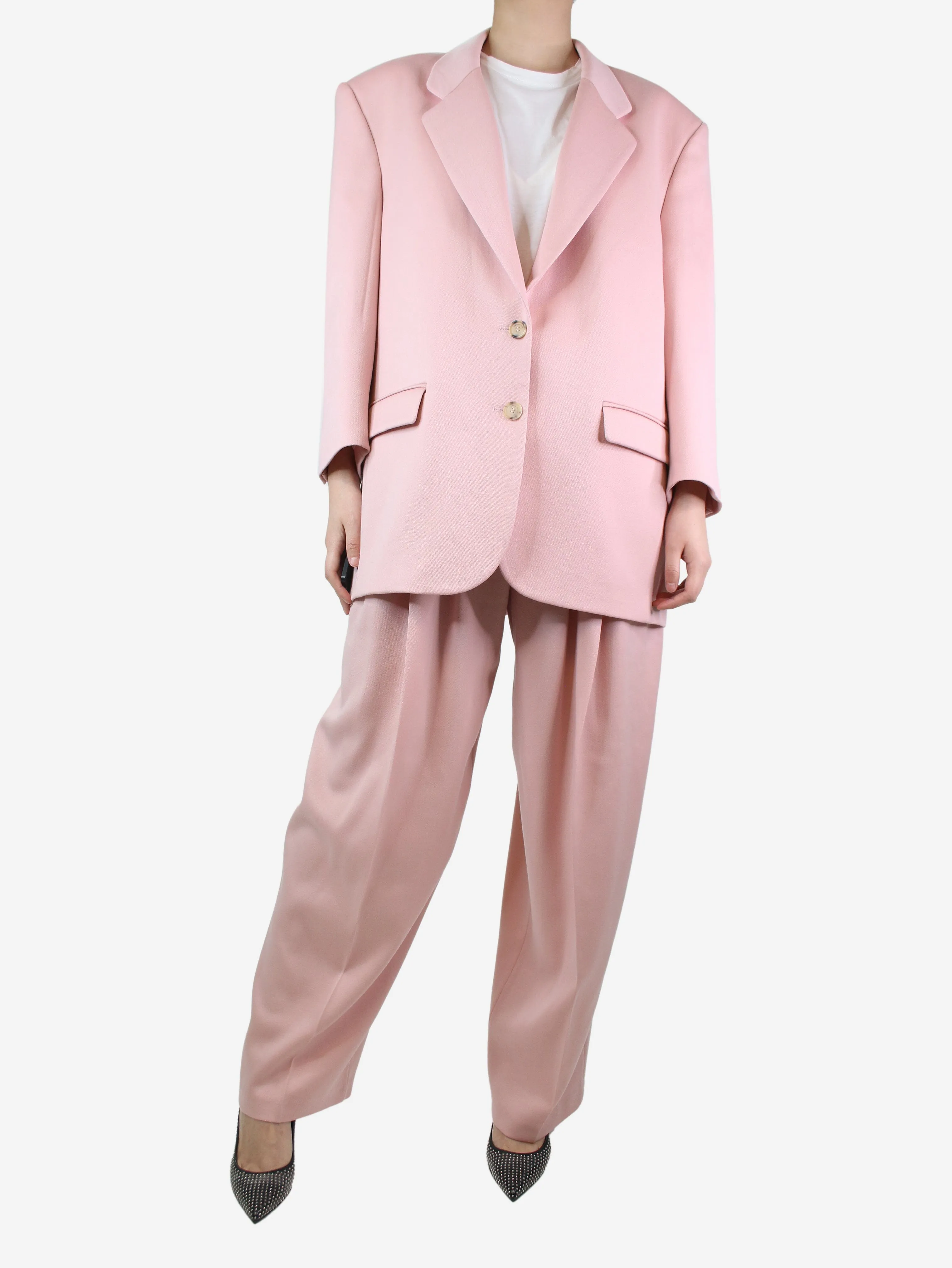 Magda Butrym Pink wool blazer and tailored trousers suit set - size UK 12