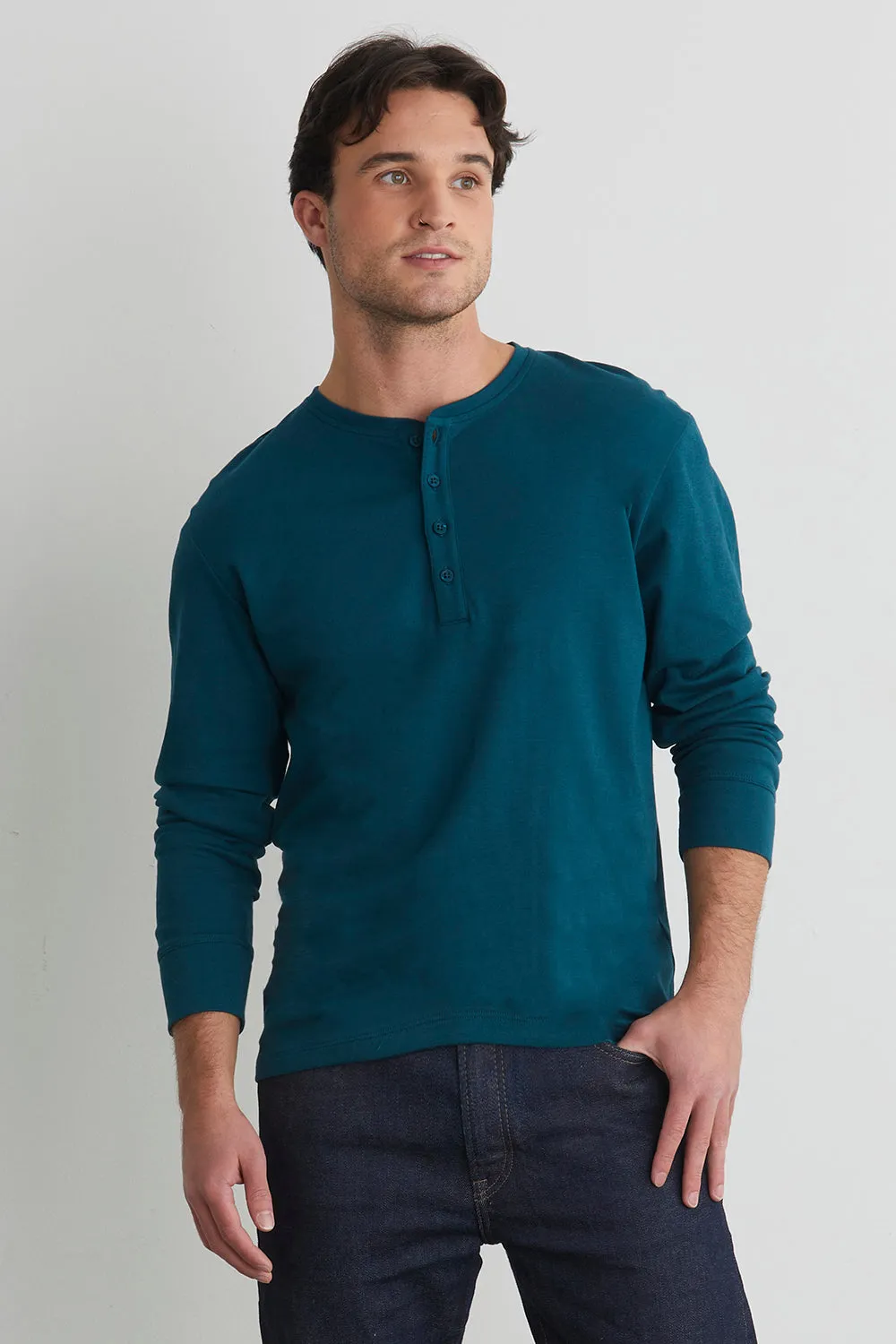 Men's 100% Organic Cotton Long Sleeve Henley