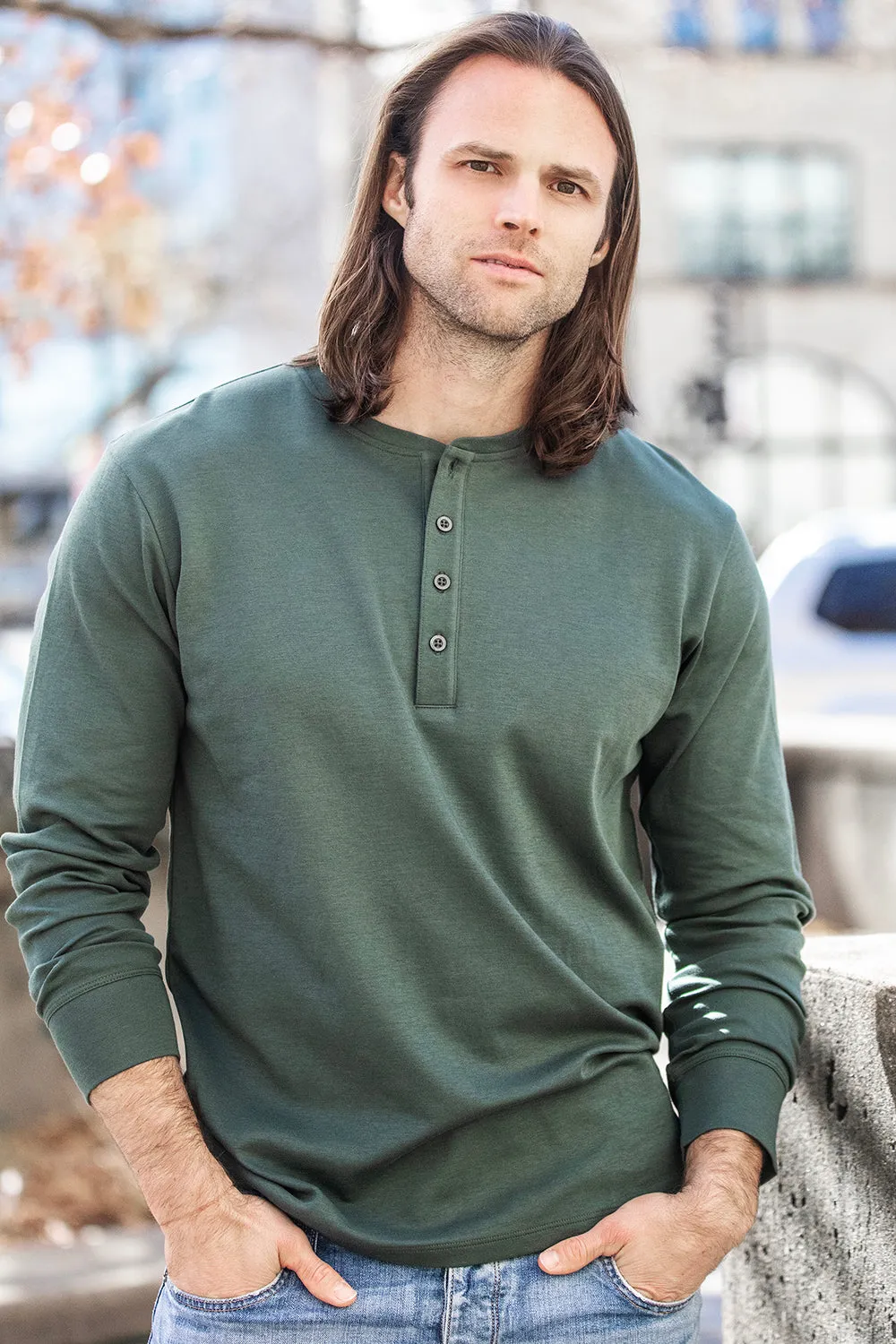 Men's 100% Organic Cotton Long Sleeve Henley