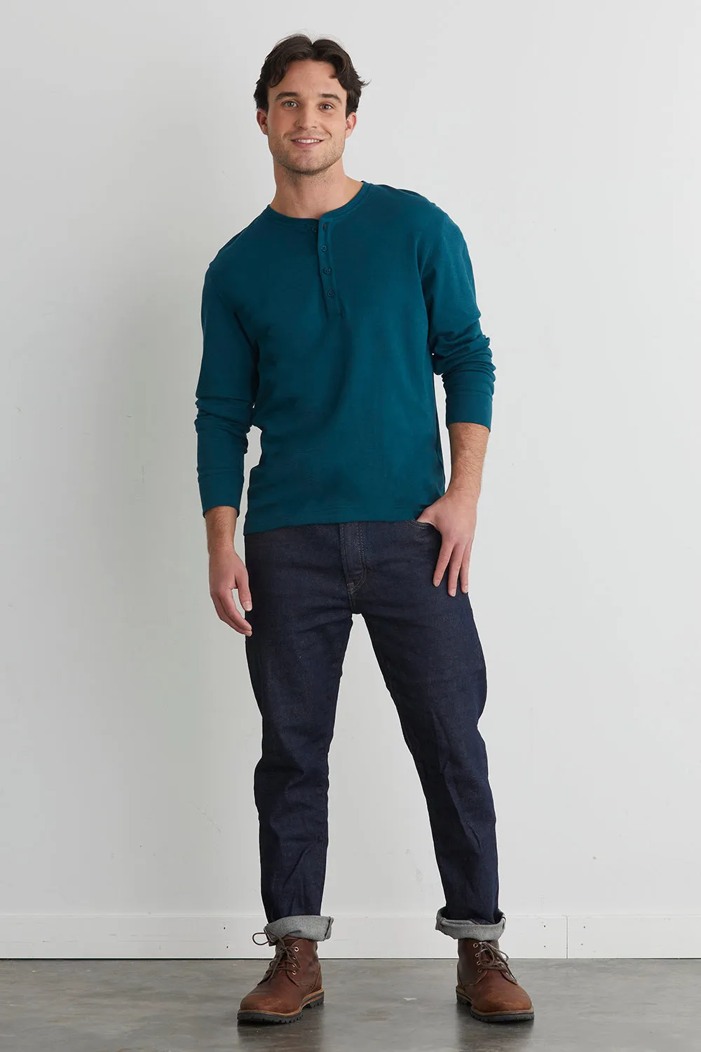 Men's 100% Organic Cotton Long Sleeve Henley