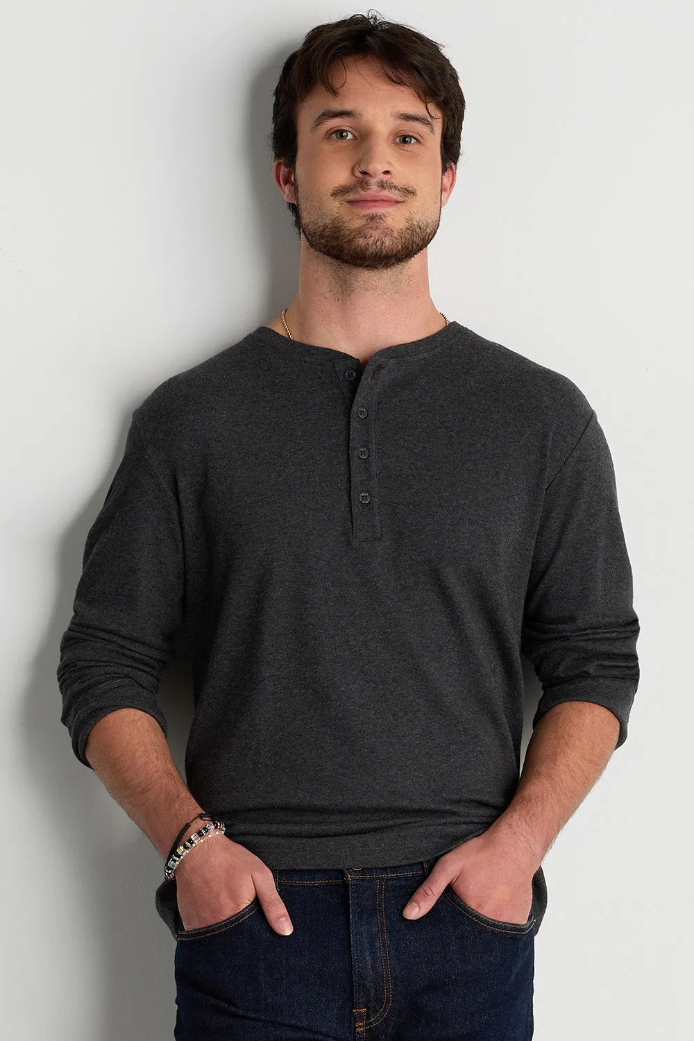 Men's 100% Organic Cotton Long Sleeve Henley