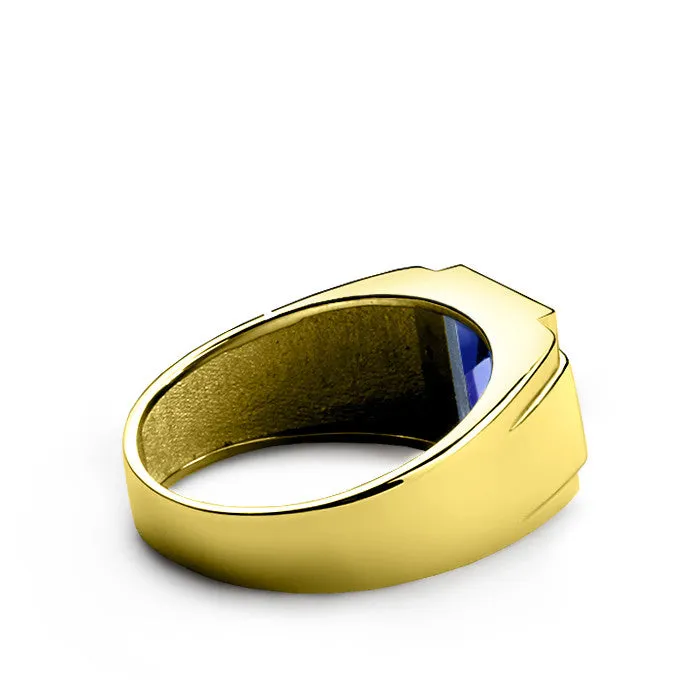 Men's Ring Sapphire and Genuine Diamonds in 10K Yellow Gold