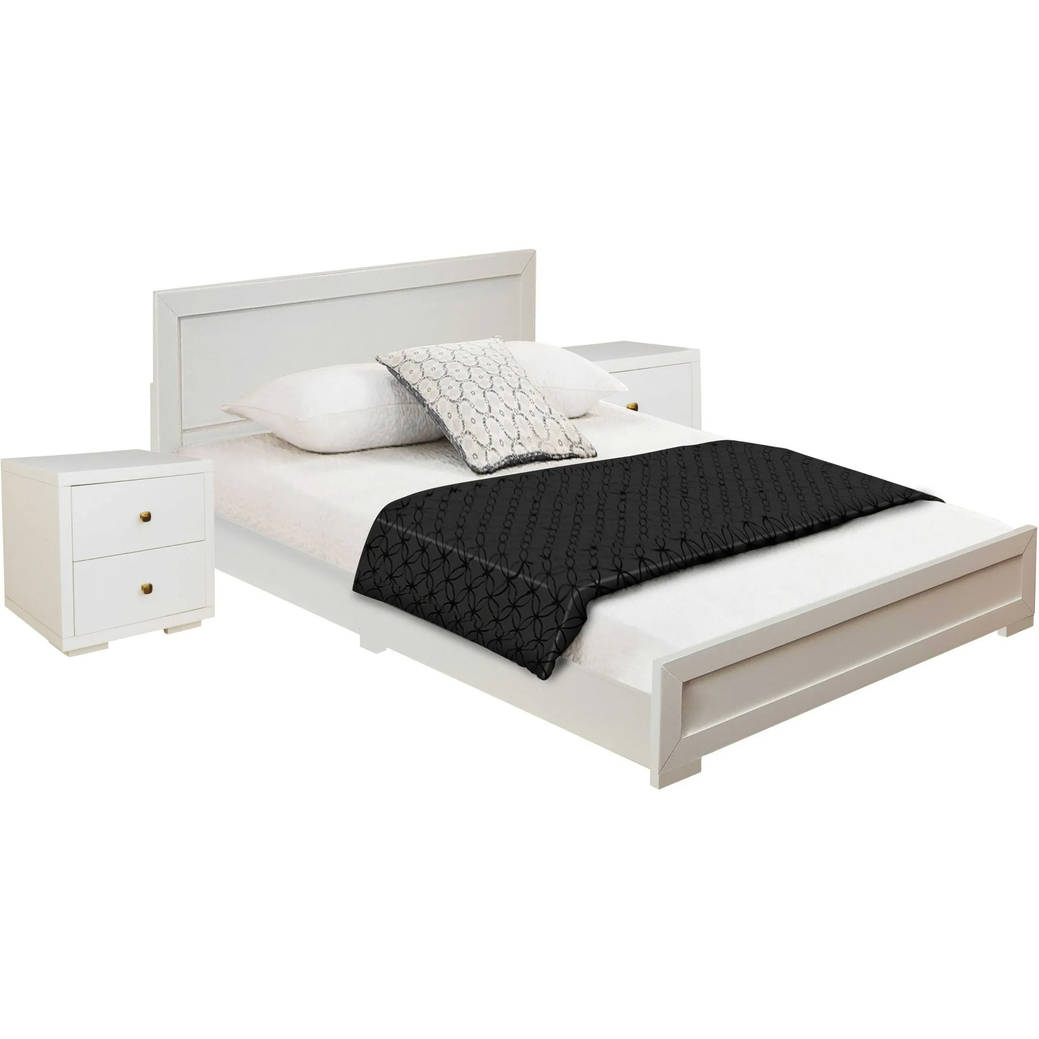 Moma Black Wood Platform Queen Bed With Two Nightstands