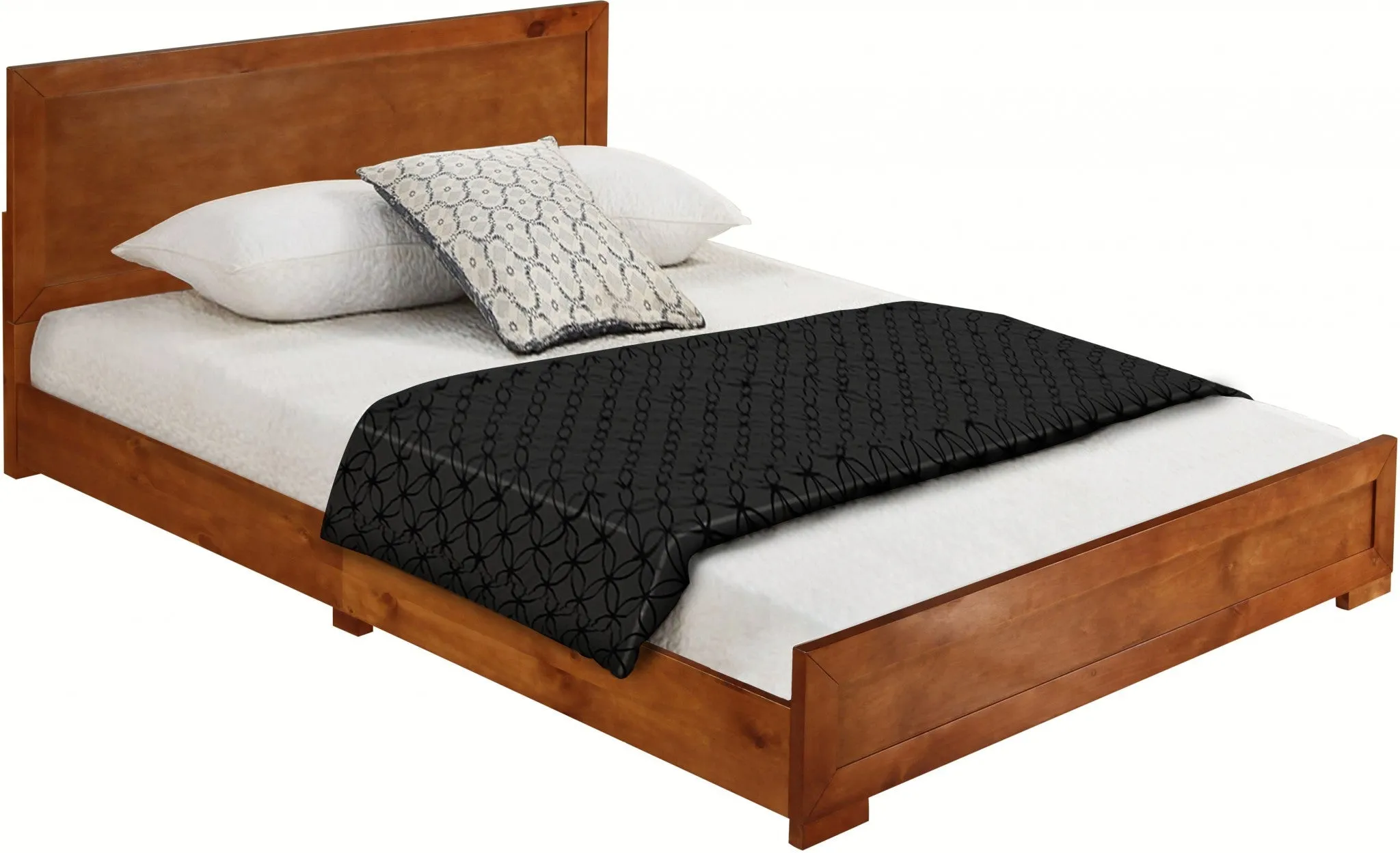 Moma Black Wood Platform Queen Bed With Two Nightstands