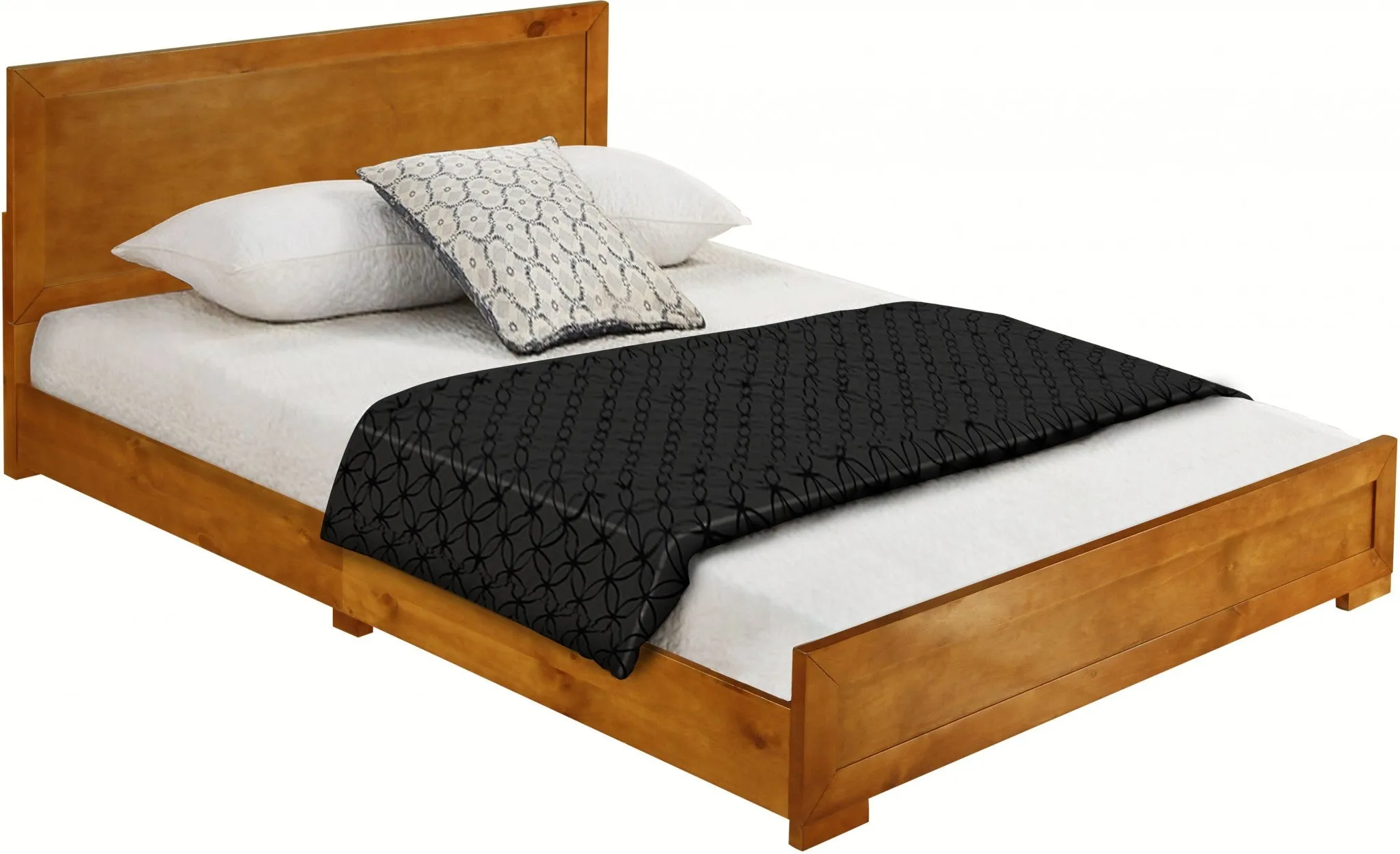 Moma Black Wood Platform Queen Bed With Two Nightstands