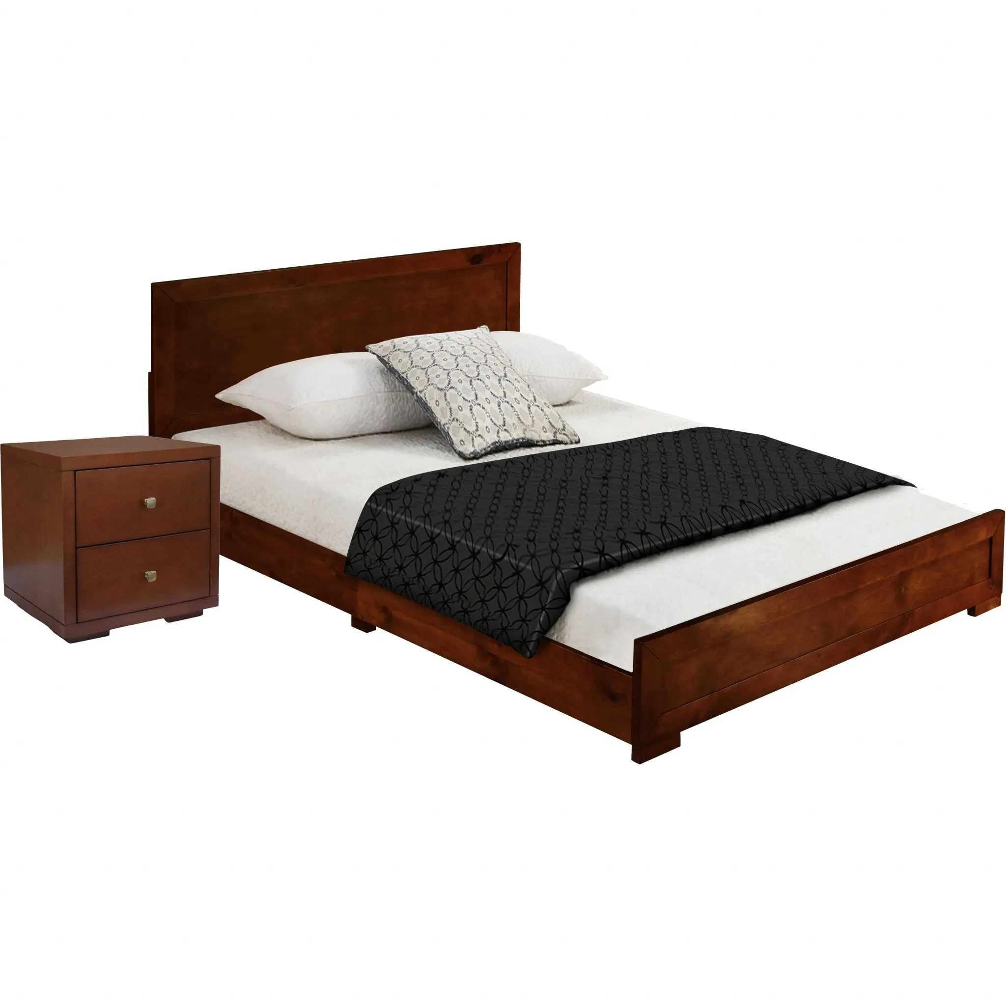 Moma Black Wood Platform Queen Bed With Two Nightstands