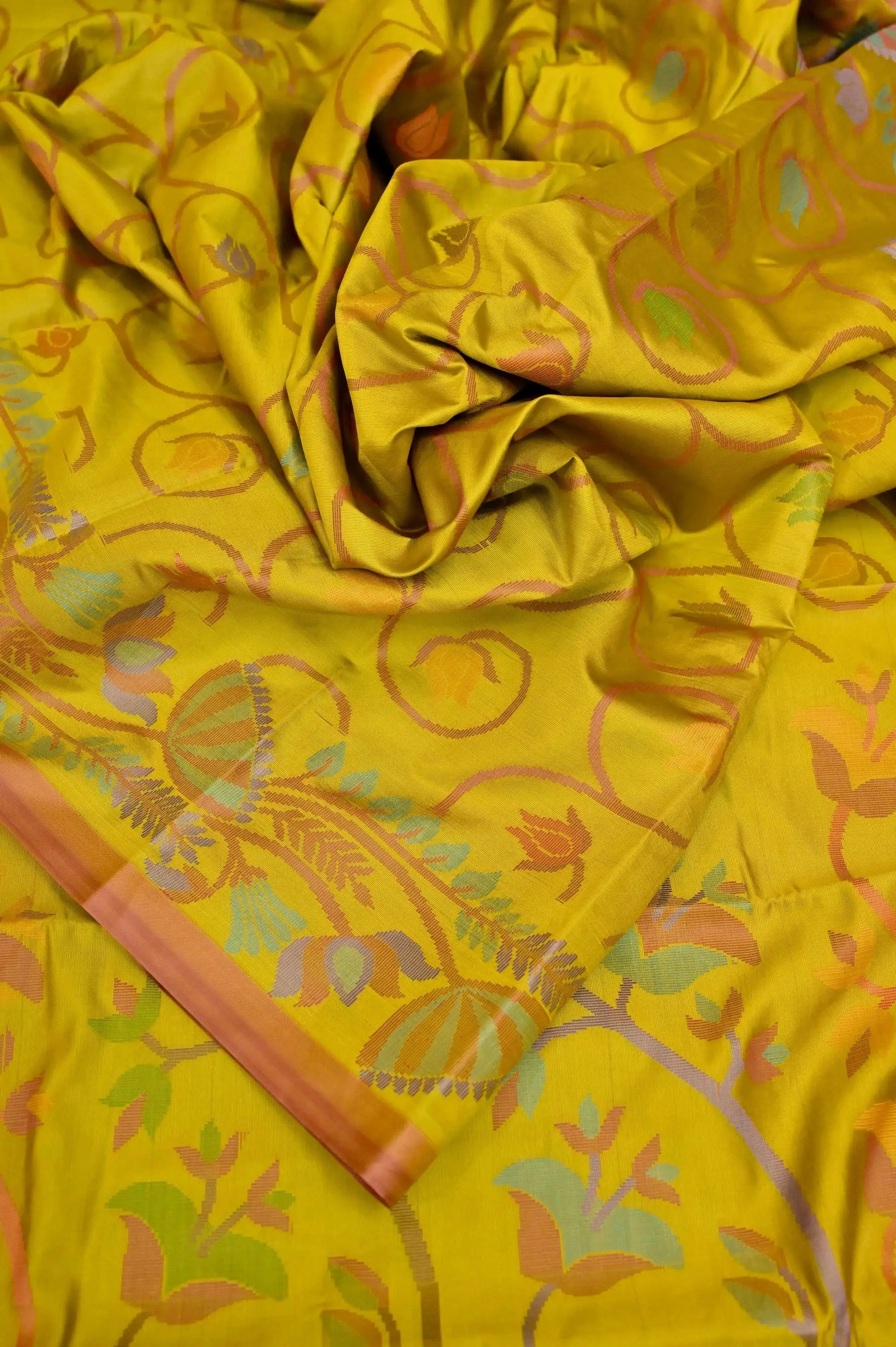 Mustard Yellow Color Bangalore Silk Saree with Jamdani Weaving