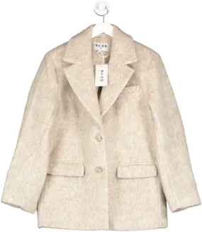 NA-KD Beige Classic Wool Blend Short Coat UK 8