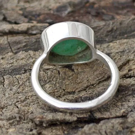 Natural Emerald Gemstone Ring, Oval Faceted Emerald Ring, 925 Sterling Silver Ring, Emerald Jewelry, Nickel Free