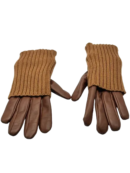 nicole farhi Brown By Nicole Farhi Leather & Wool Driving Gloves UK S/M