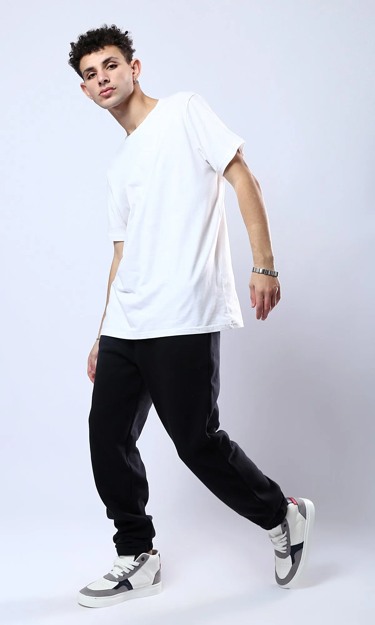 O178899 Solid Slip On Black Jogger With Comfy Hem