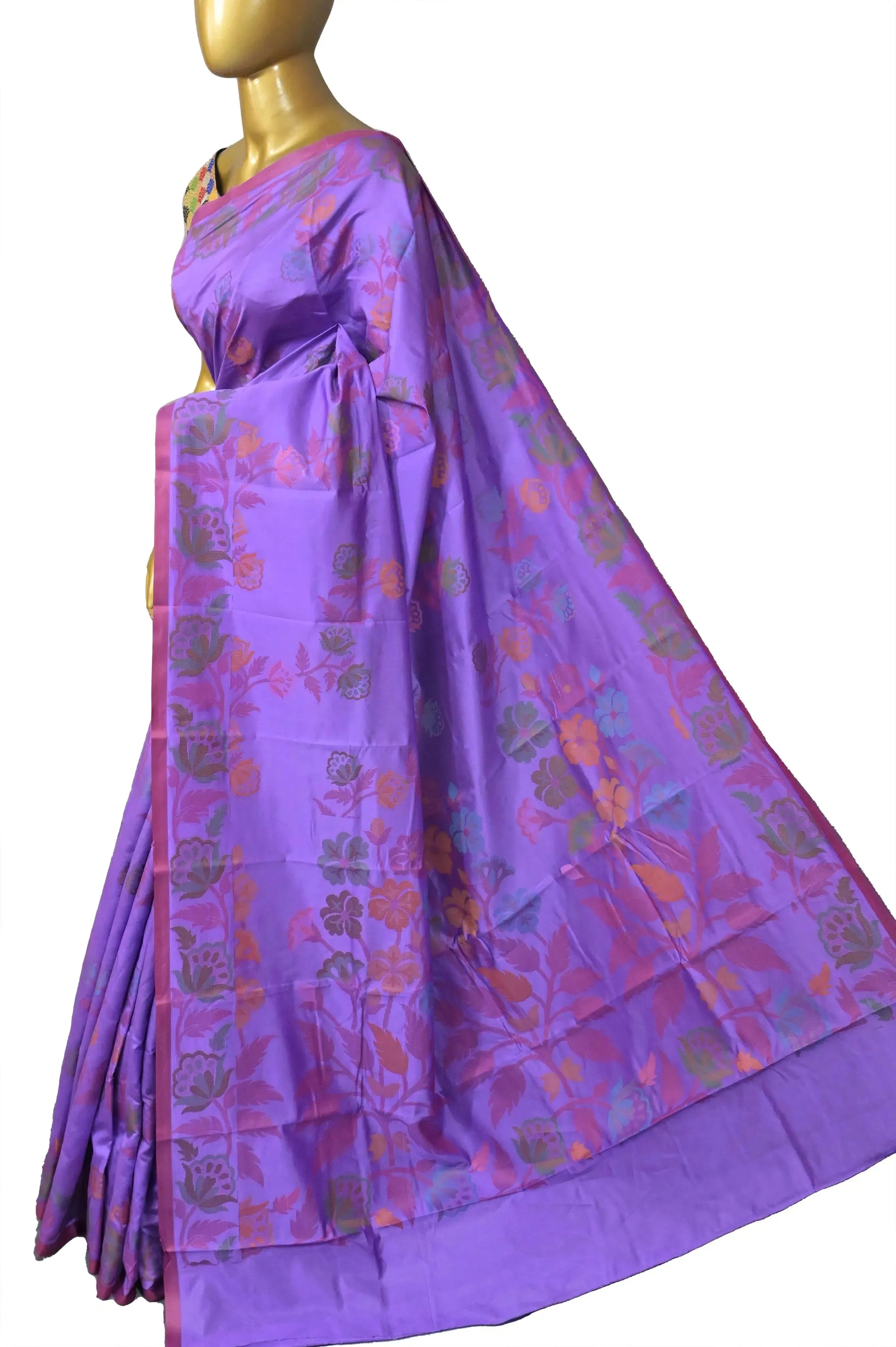 Orchid Violet Color Bangalore Silk Saree with Allover Jamdani Weaving