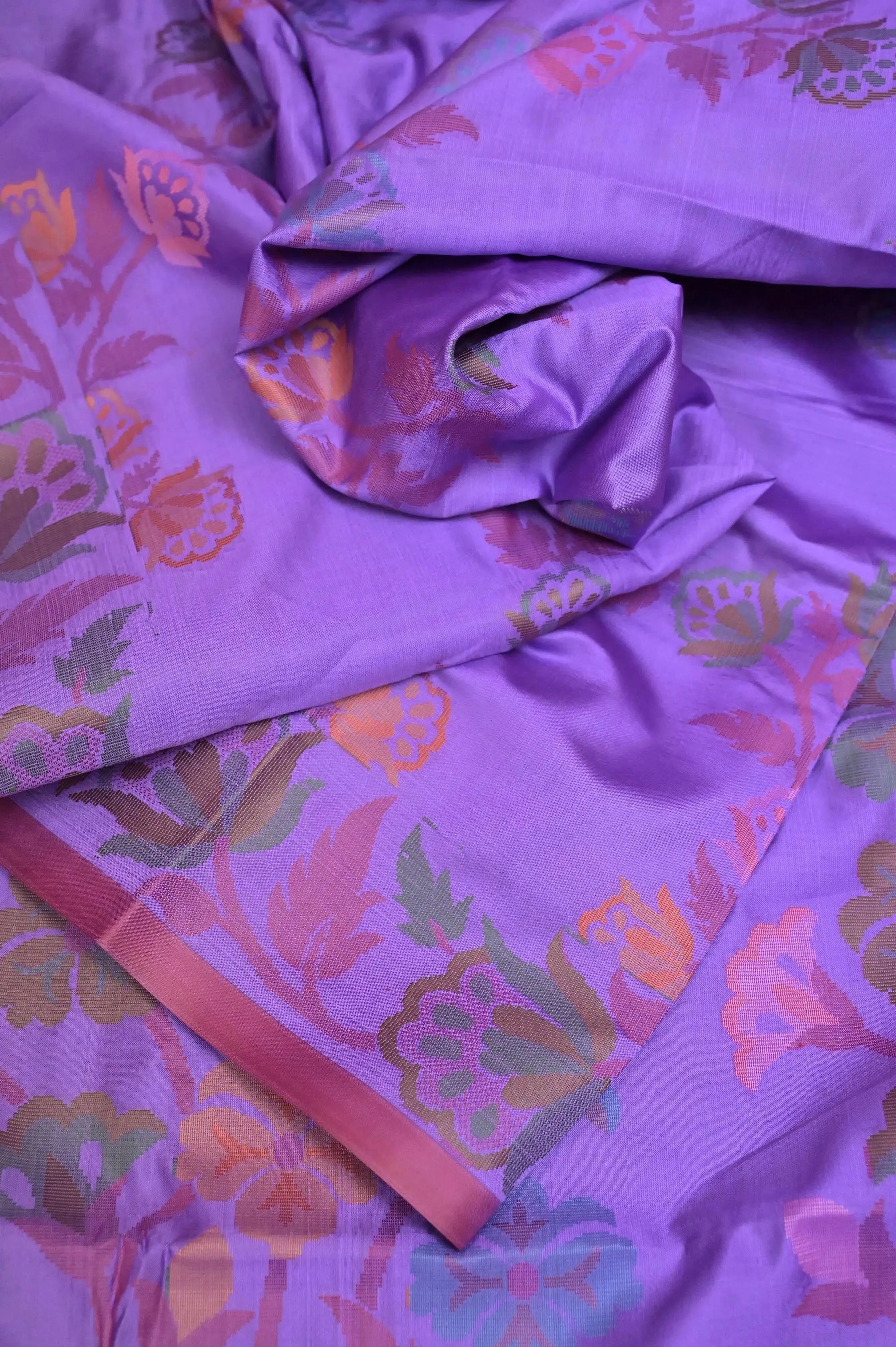 Orchid Violet Color Bangalore Silk Saree with Allover Jamdani Weaving