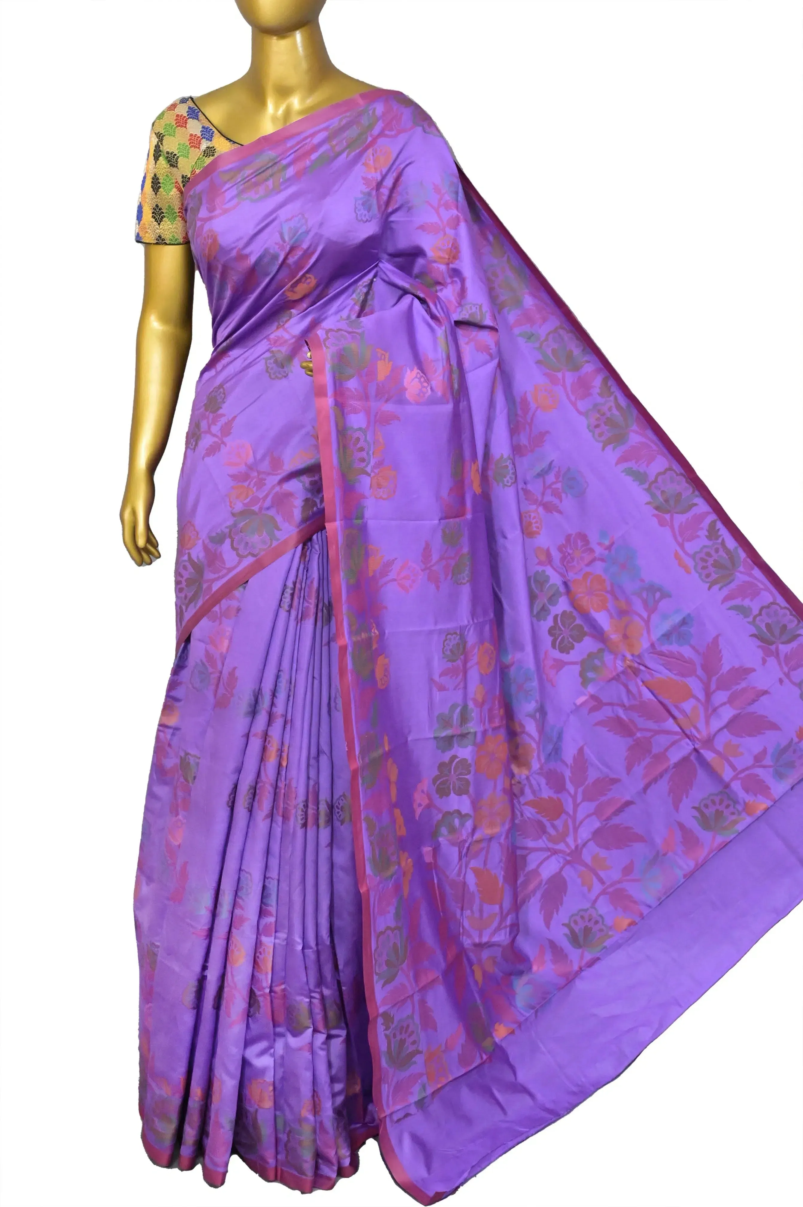 Orchid Violet Color Bangalore Silk Saree with Allover Jamdani Weaving