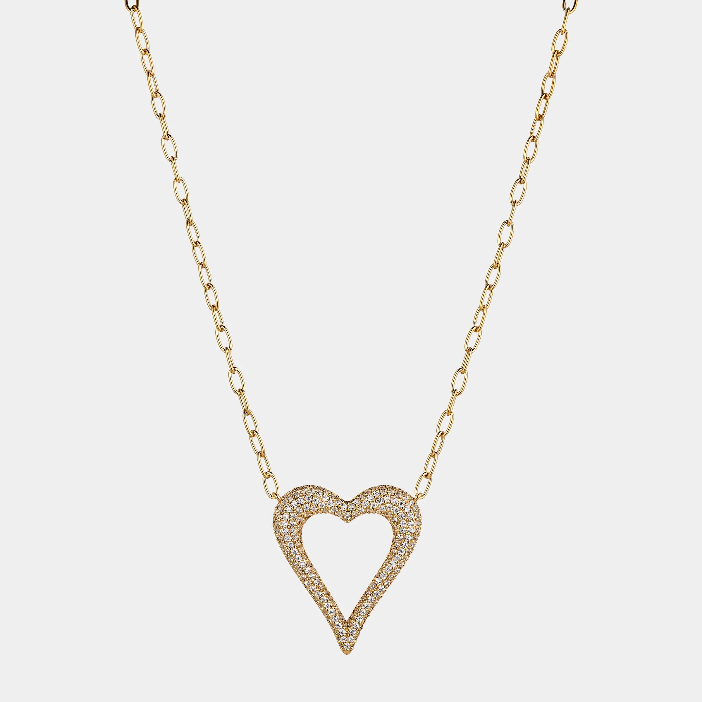 PAVE OPEN HEART CZ PENDANT NECKLACE