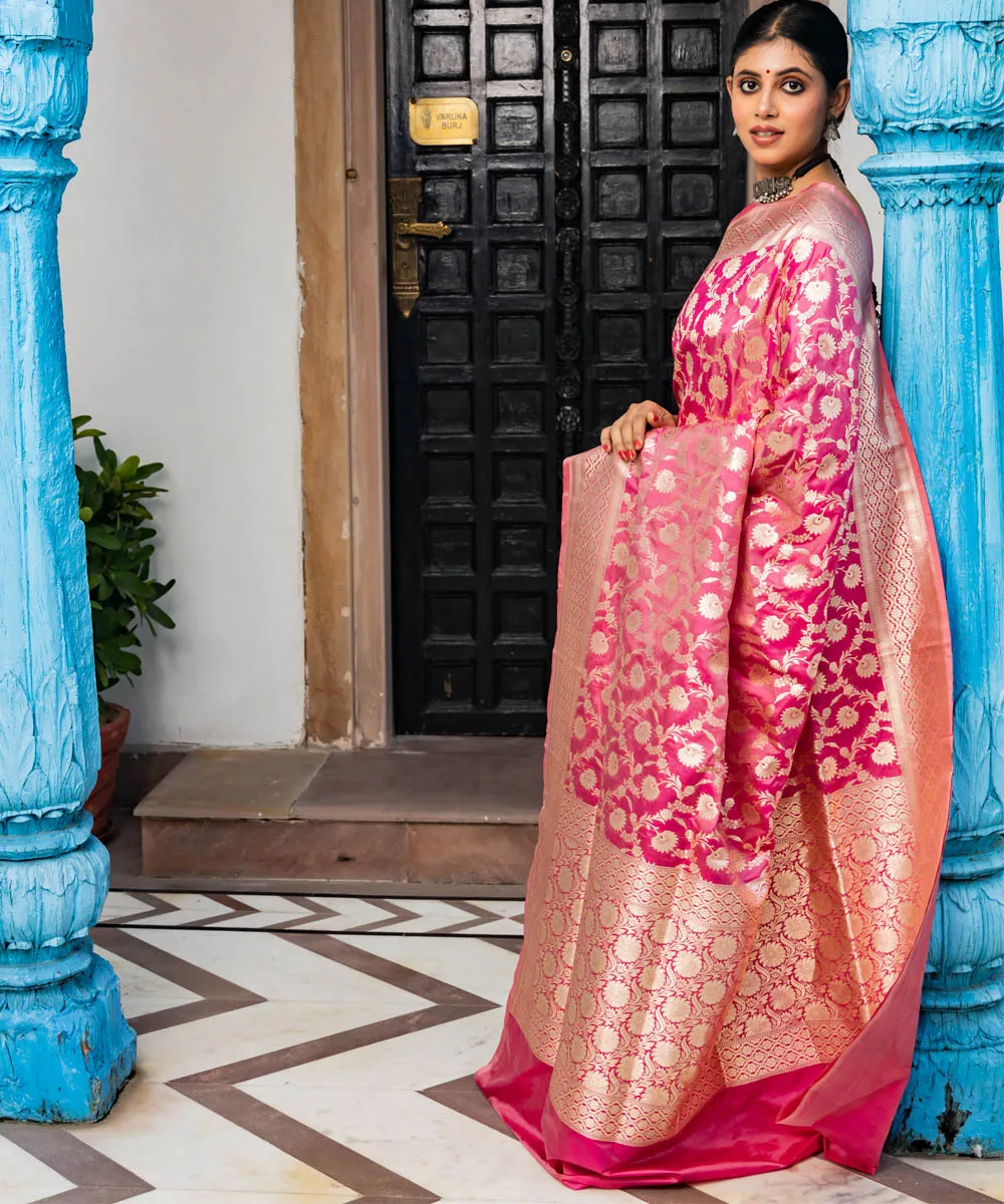 Pink handloom banarasi silk saree