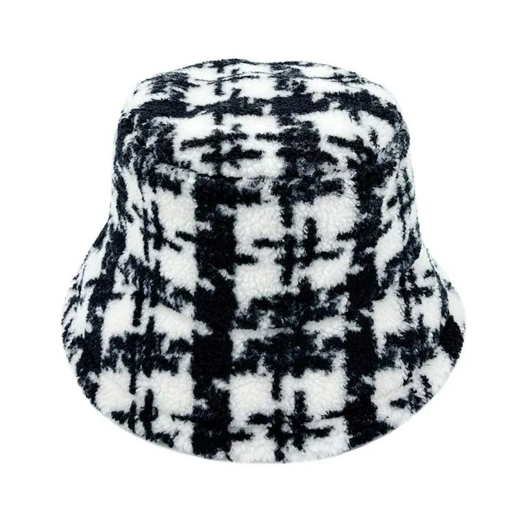 Plaid Check Patterned Sherpa Bucket Hat