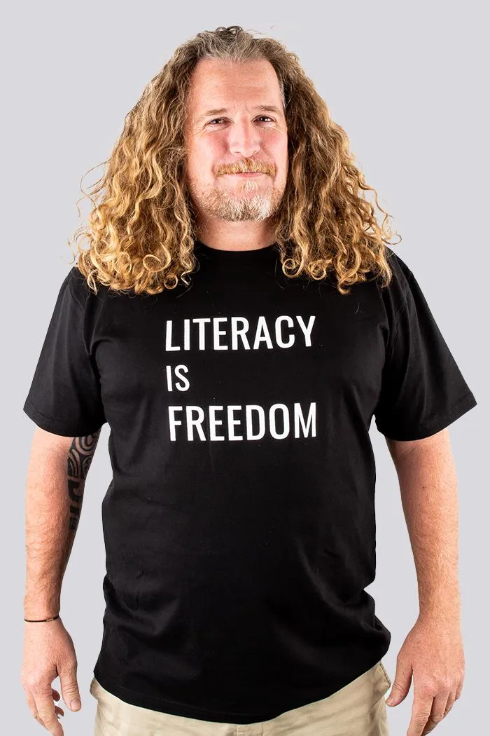 "Literacy is Freedom" Black Cotton Crew Neck Unisex T-Shirt