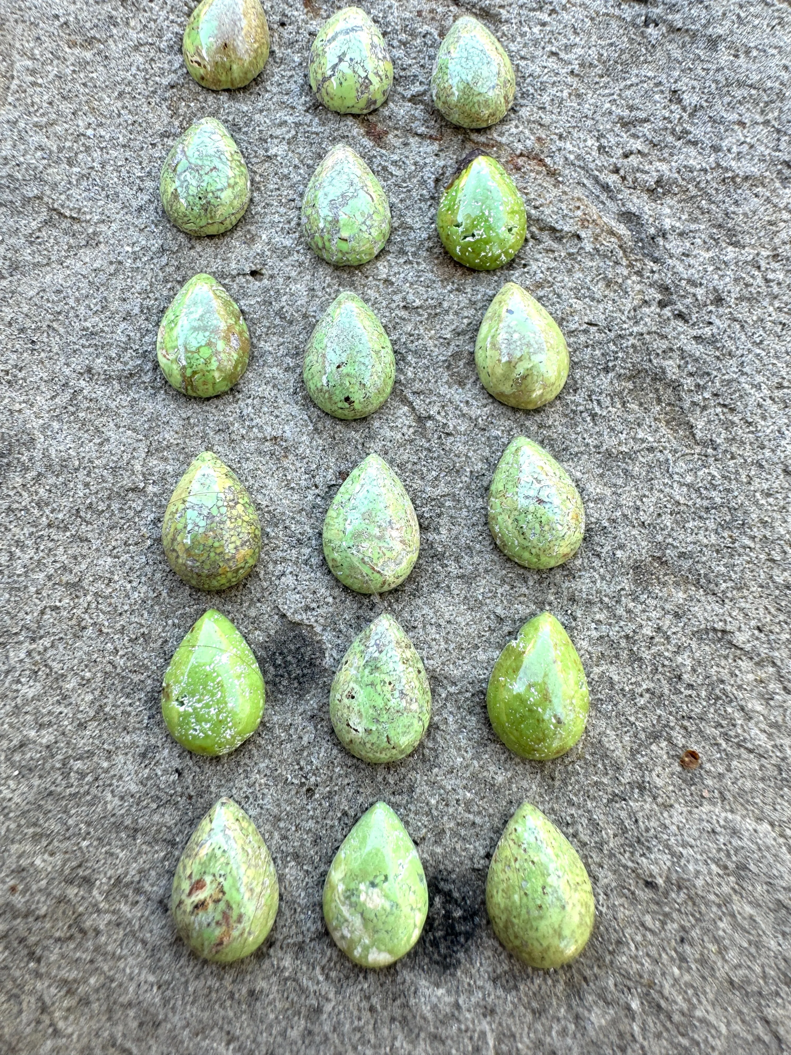 RARE Gaspeite (Canada)7x10mm Teardrop Cabochons (Package of 3 Cabs)