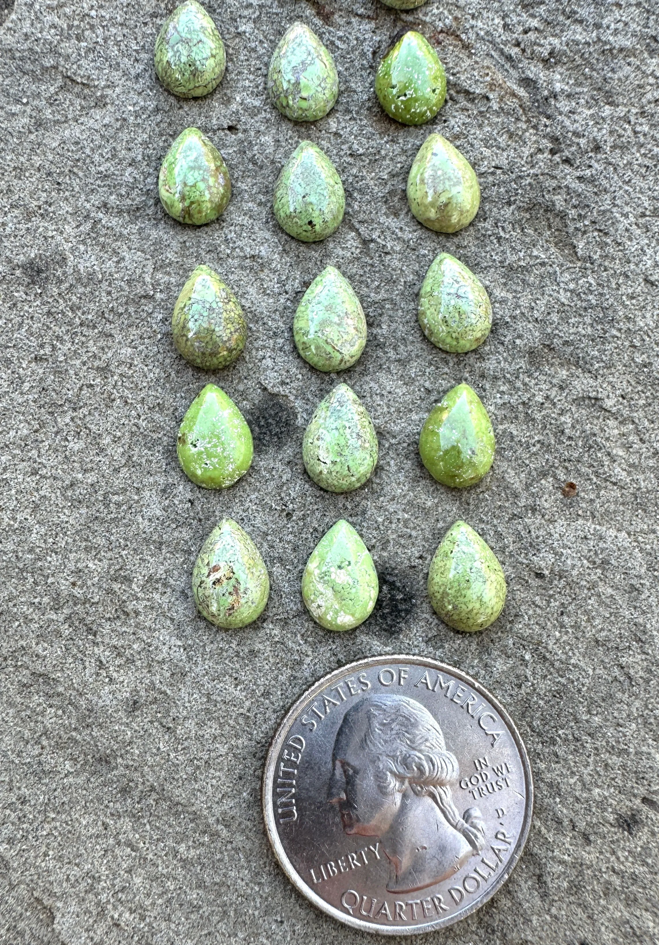 RARE Gaspeite (Canada)7x10mm Teardrop Cabochons (Package of 3 Cabs)