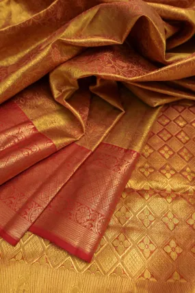 Red and Golden Color Pure Brocade Kanjeevaram Silk Saree with Pure Gold Zari Work