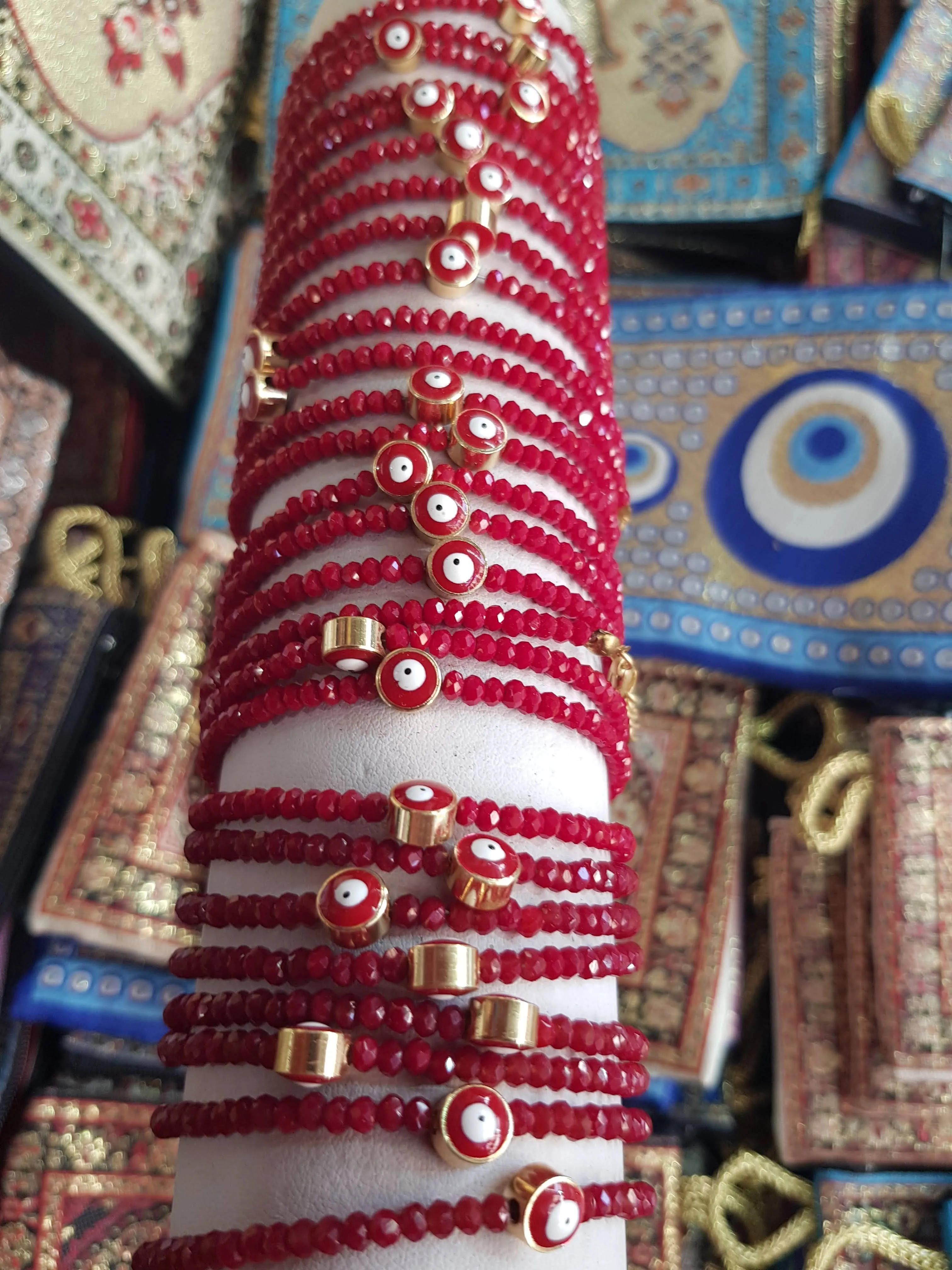 Red bracelet with evil eye. Red crystal stones with eyes beads. Perfect Souvenir for Protection