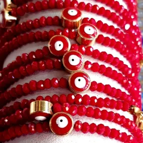 Red bracelet with evil eye. Red crystal stones with eyes beads. Perfect Souvenir for Protection