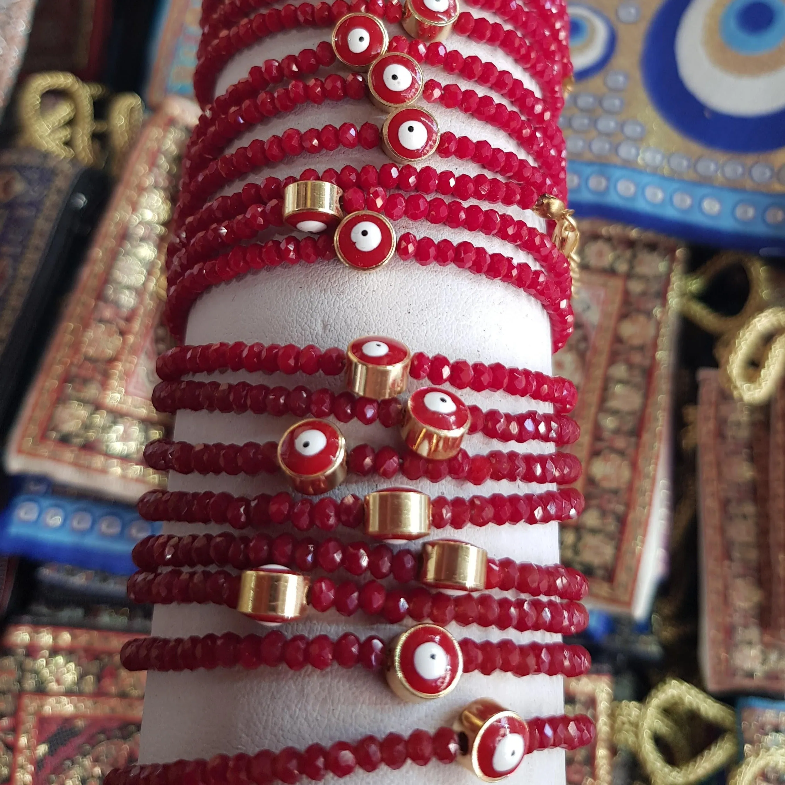 Red bracelet with evil eye. Red crystal stones with eyes beads. Perfect Souvenir for Protection