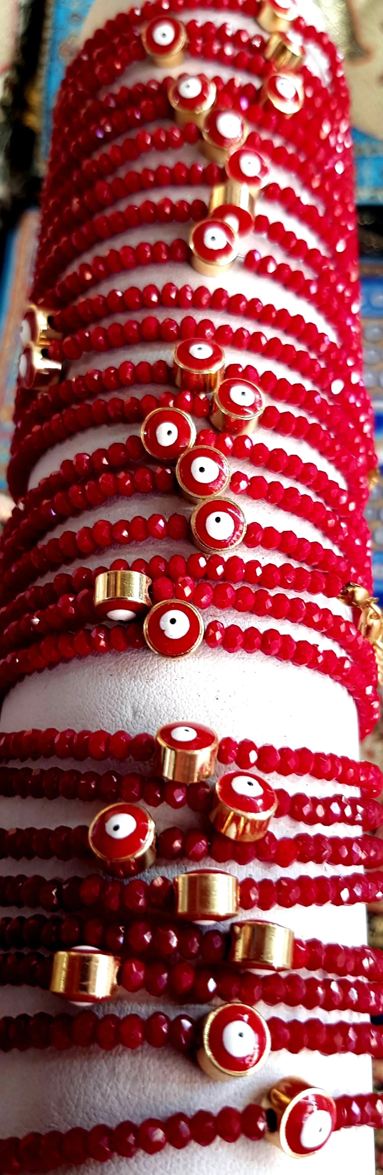 Red bracelet with evil eye. Red crystal stones with eyes beads. Perfect Souvenir for Protection