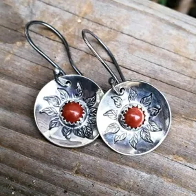 Red Jasper Botanical Sterling Silver Earrings